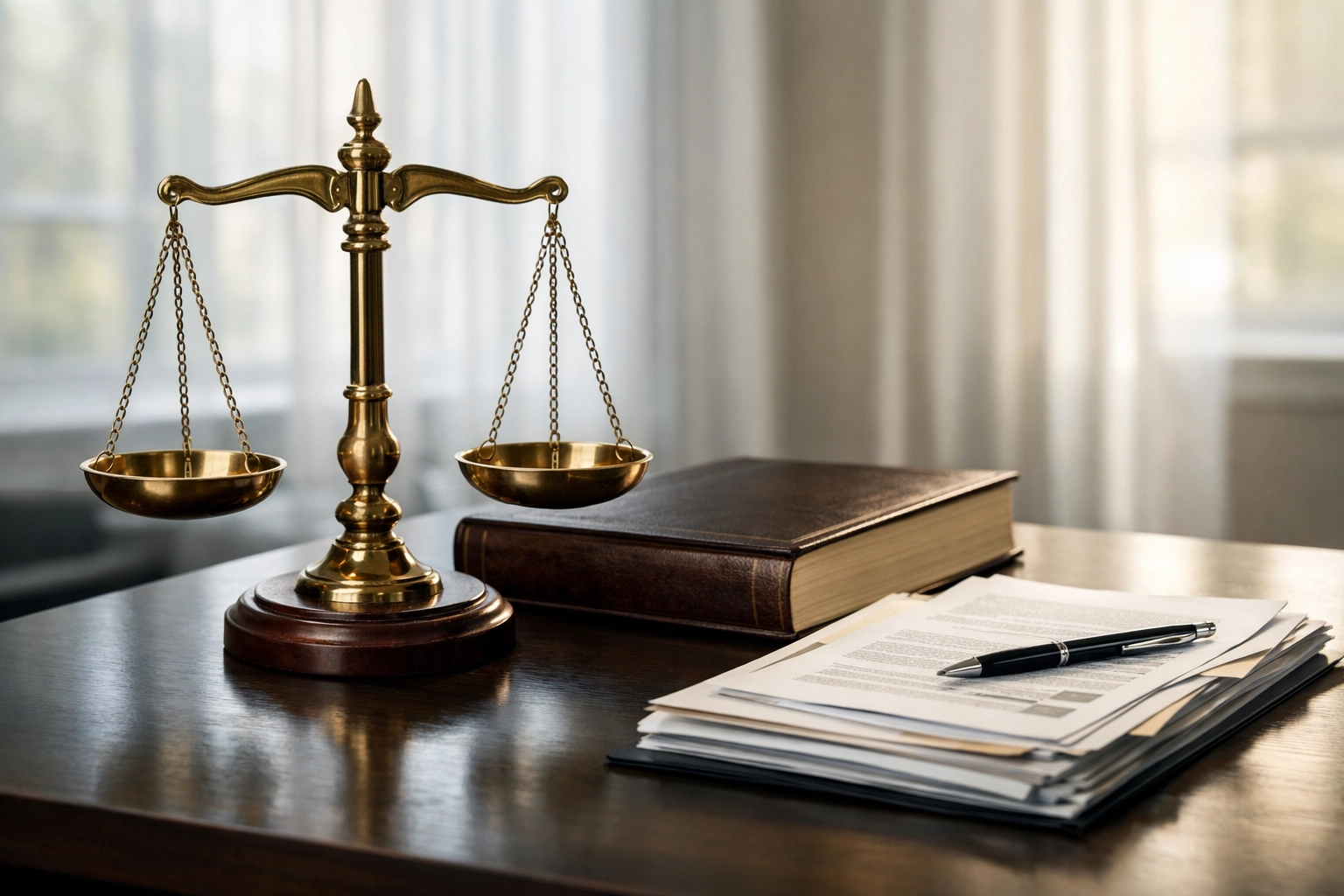 scales of justice with law book and paperwork representing alimony decisions