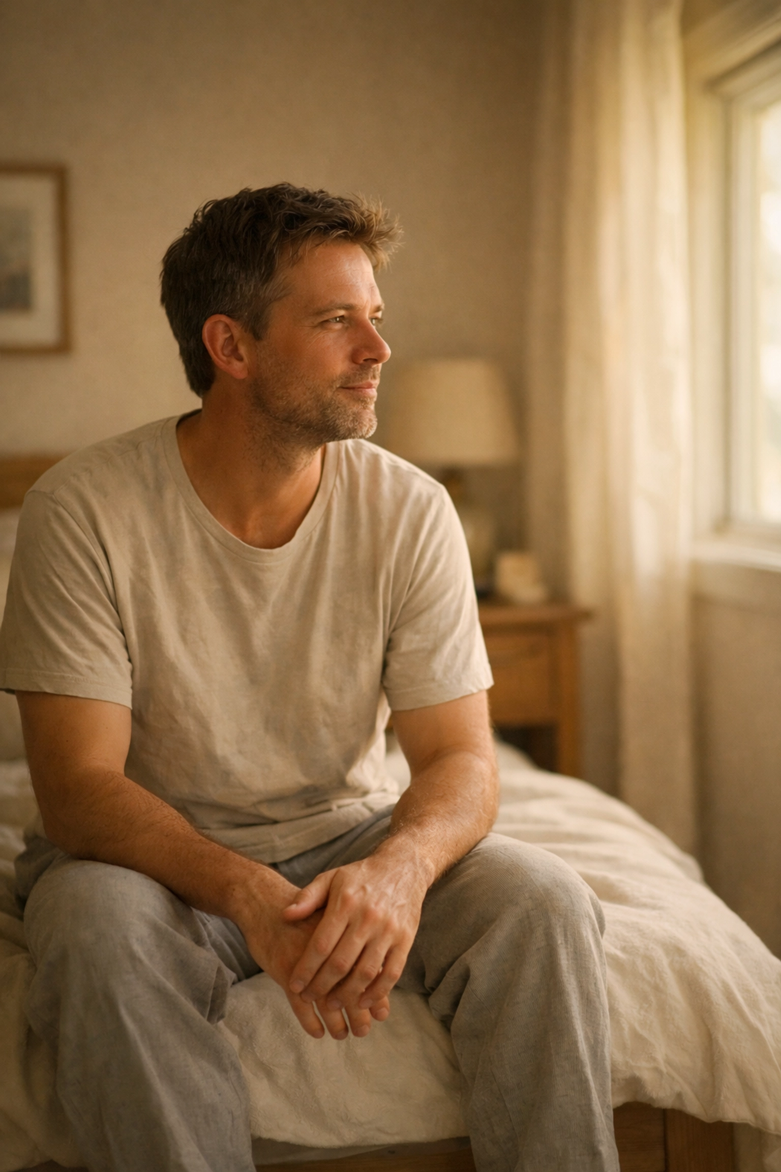 Férfi az ágy szélén: a merevedési zavar fizikai és lelki okainak átgondolása.