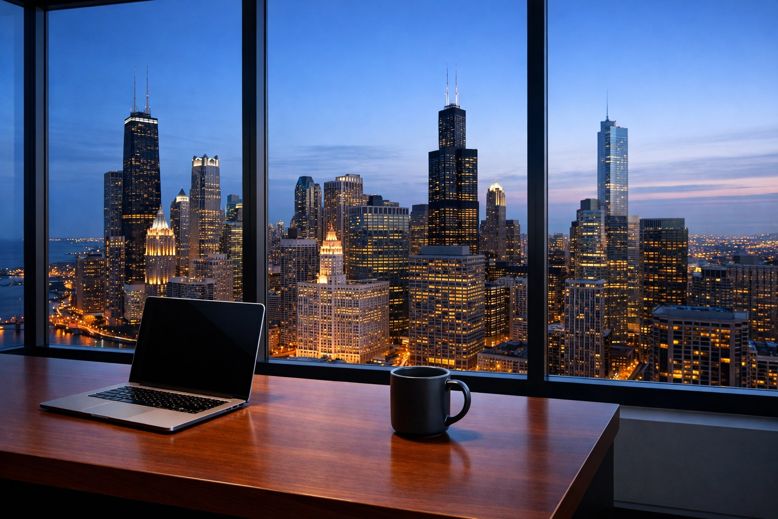 Modern Chicago high-rise office view representing professional property management and Midwest market authority.