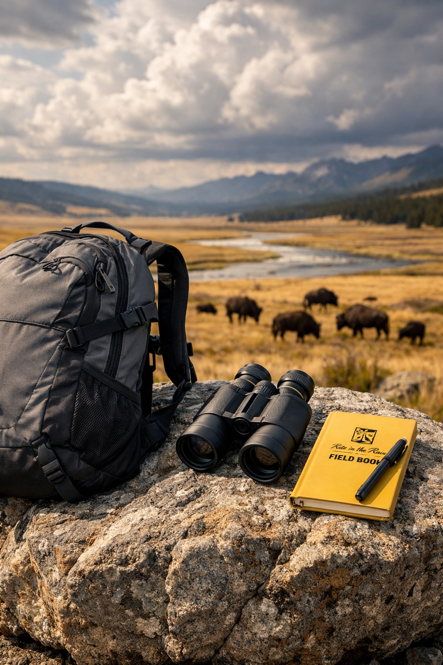 Science field equipment including binoculars and a notebook for affordable school national park trips.