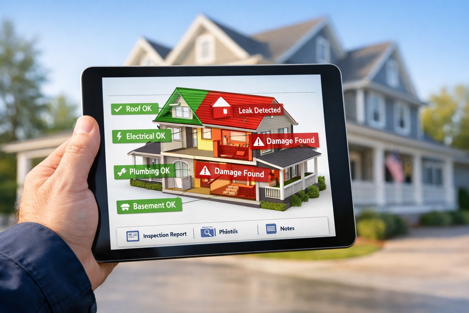 Professional home inspection in NH showing a digital house diagram on a tablet.
