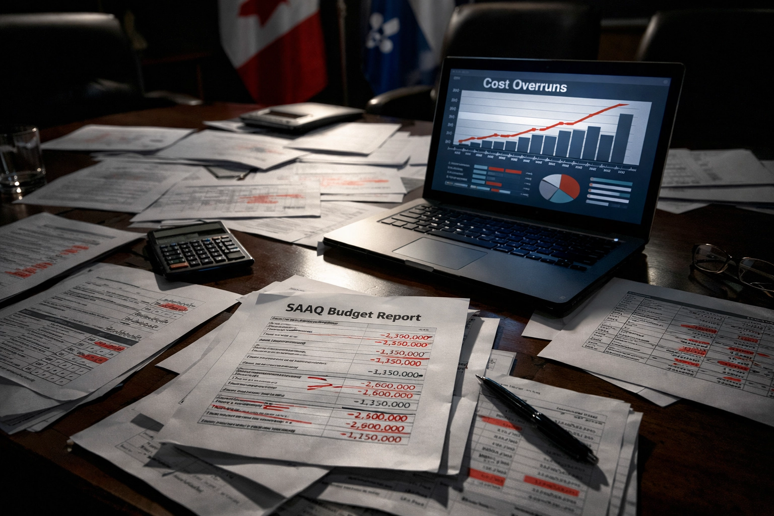 Financial documents showing SAAQ $500-million cost overrun investigation