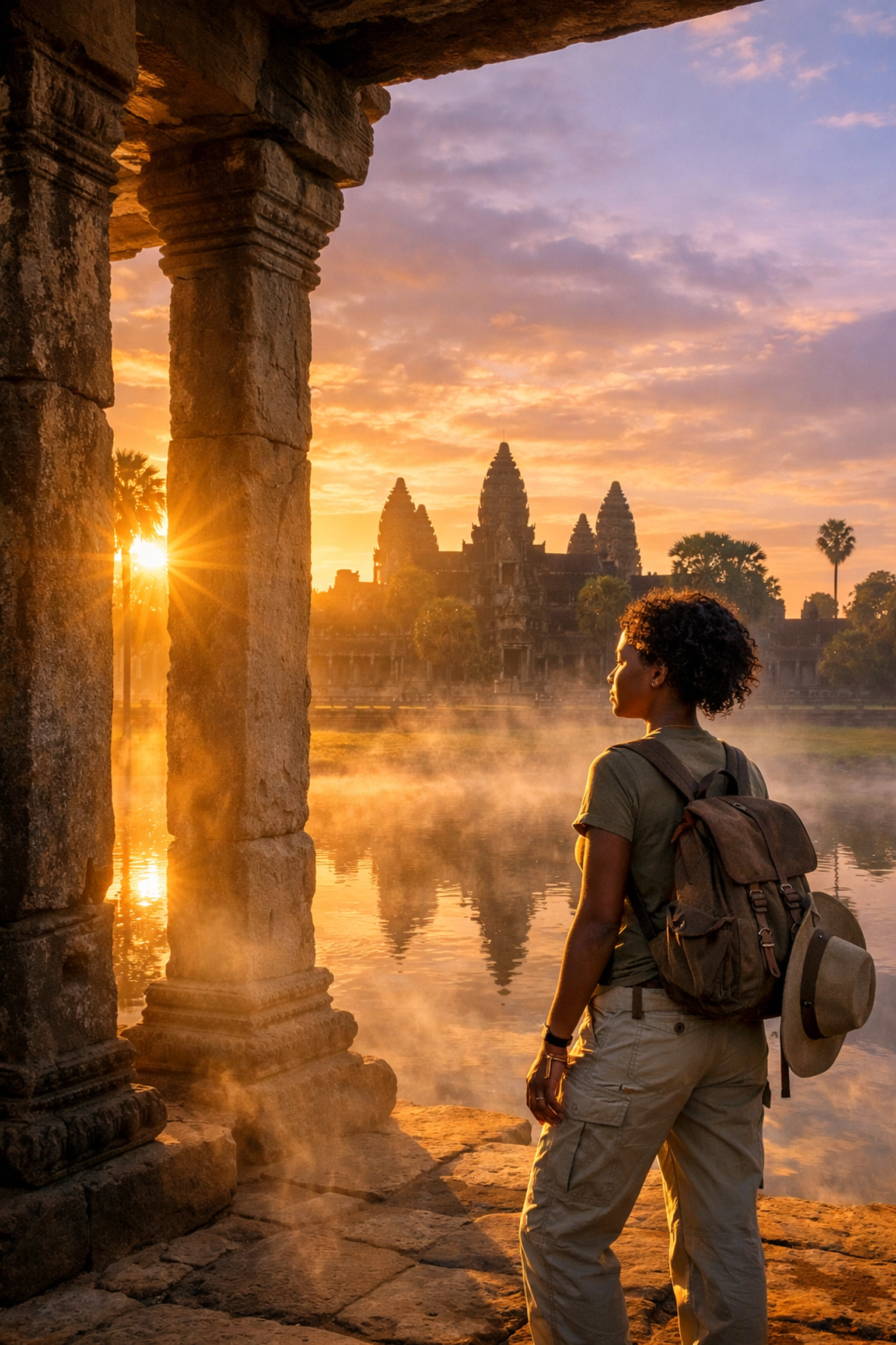 Traveler experiencing sunrise at ancient temple during custom morning itinerary