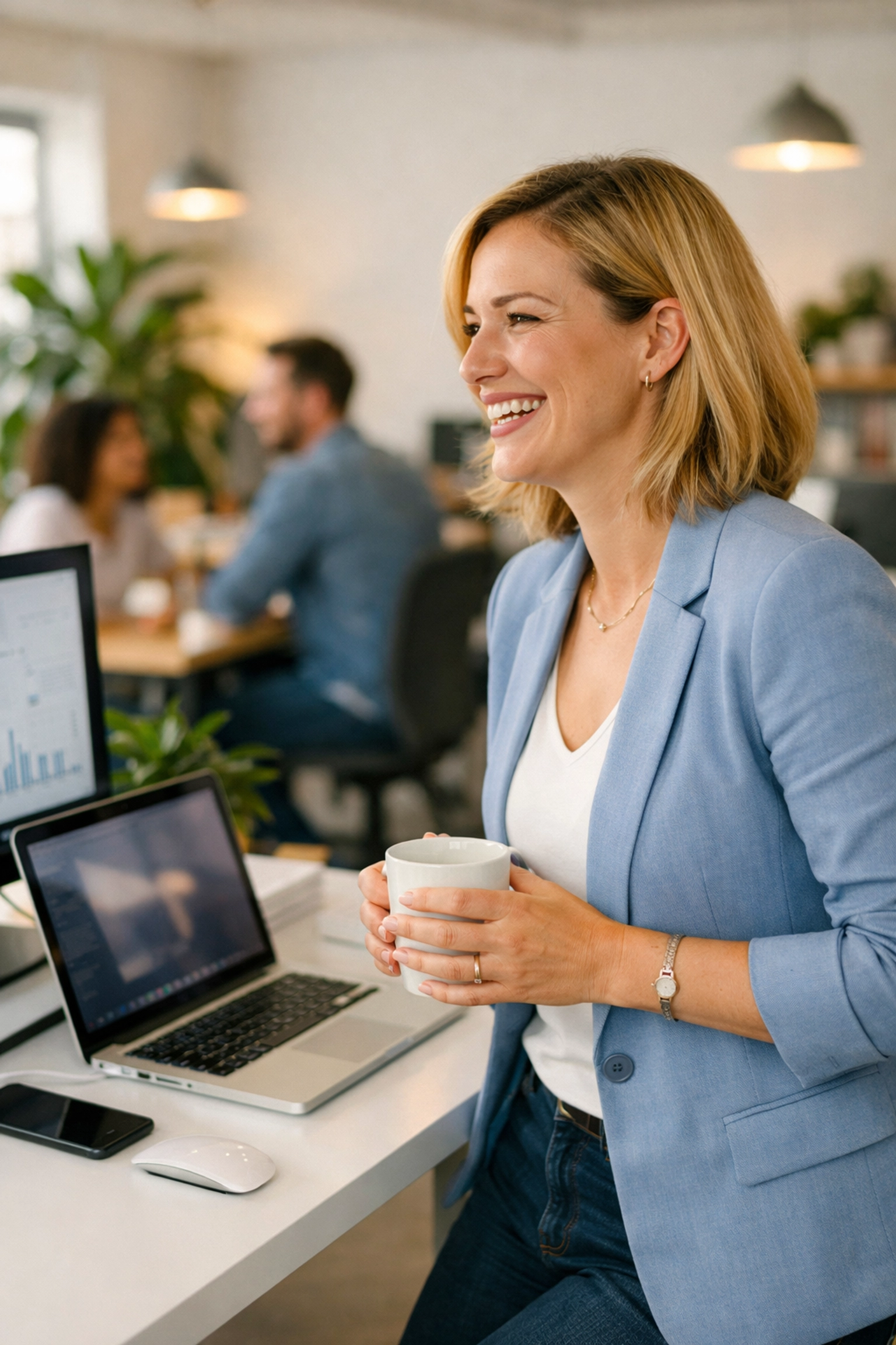 UK employees in a modern workspace benefiting from streamlined ServiceNow workflows and integration.