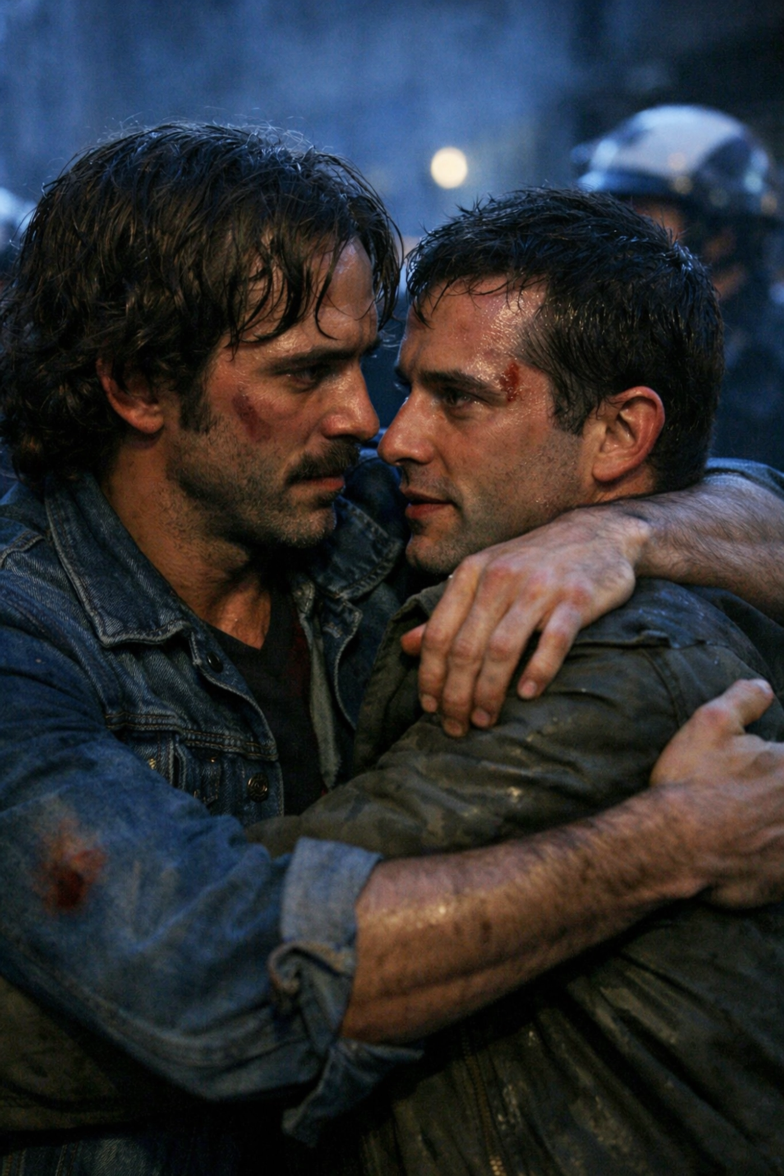 Two men embracing in solidarity during the 1978 Sydney protests, embodying queer resilience and found family.