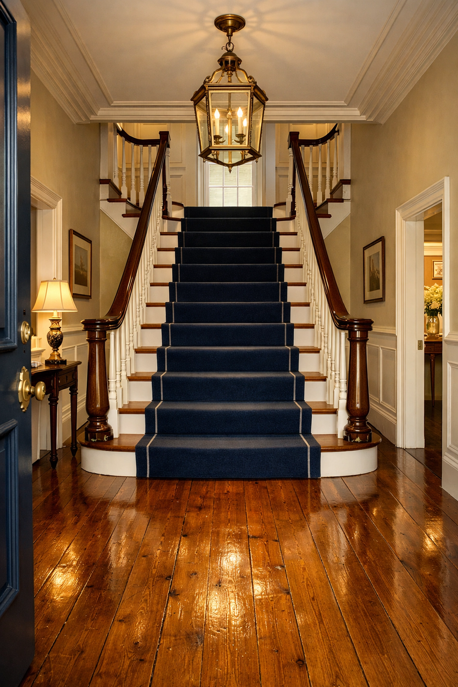 Spotless historic Hingham home entryway featuring polished hardwood floors after a deep professional clean.