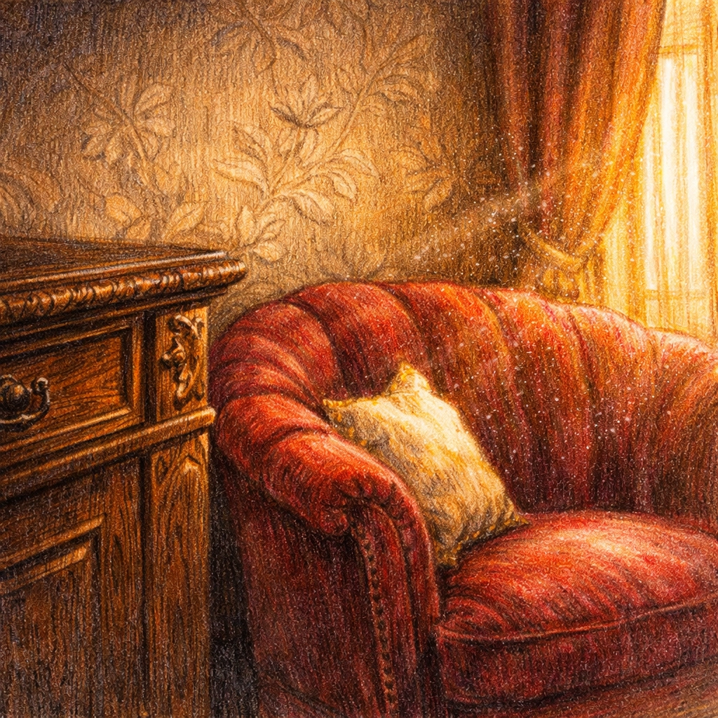 Luxury hotel suite corner featuring high-quality wood and velvet for sustainable hotel architecture.