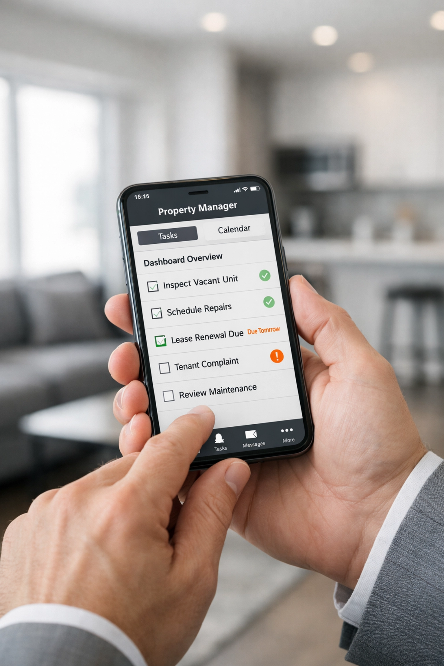 Property manager using smartphone app to track apartment turnover timeline