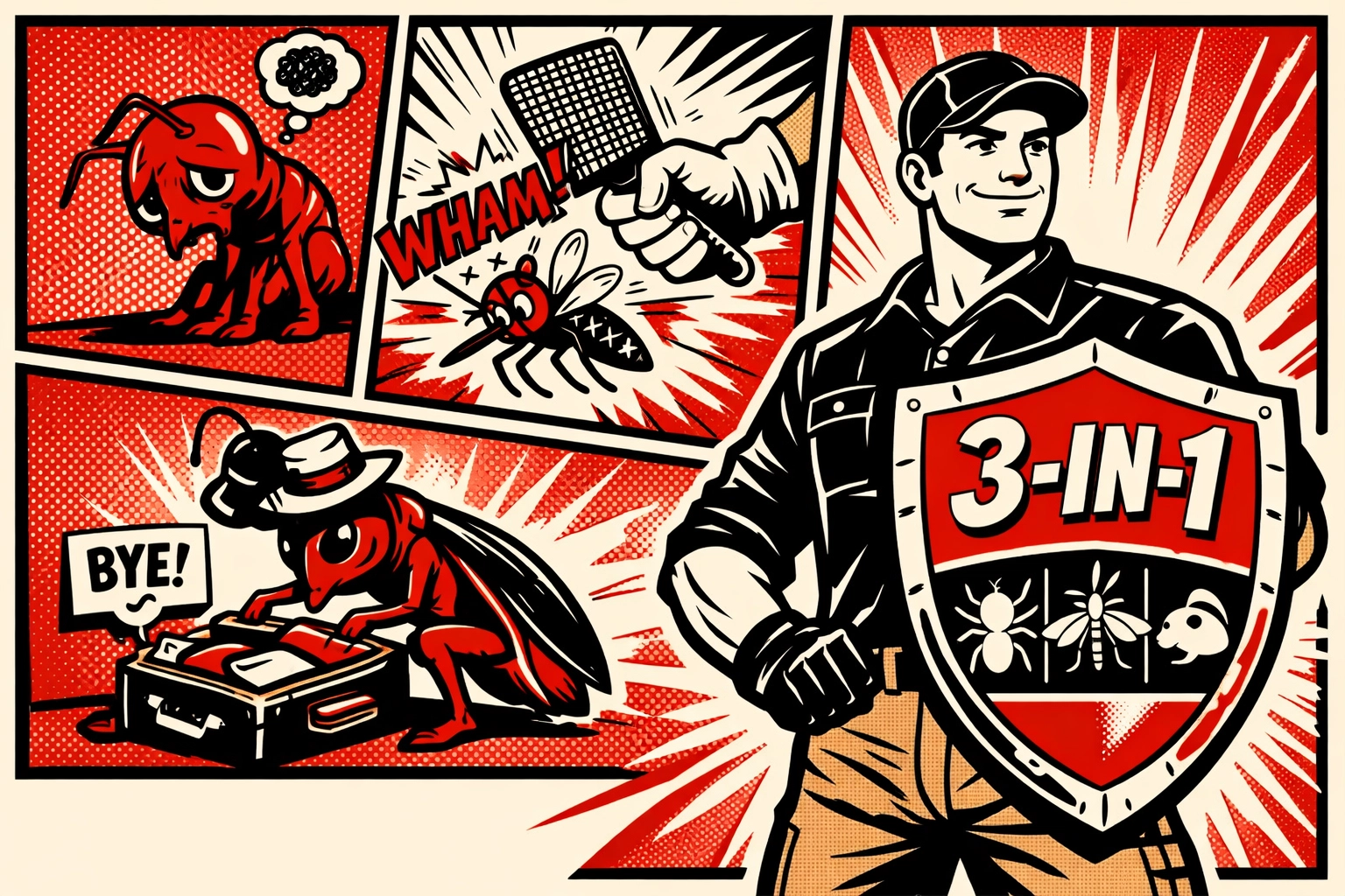 Best pest control in Birmingham AL 3-in-1 defense shield stopping termites, mosquitoes, and roaches.