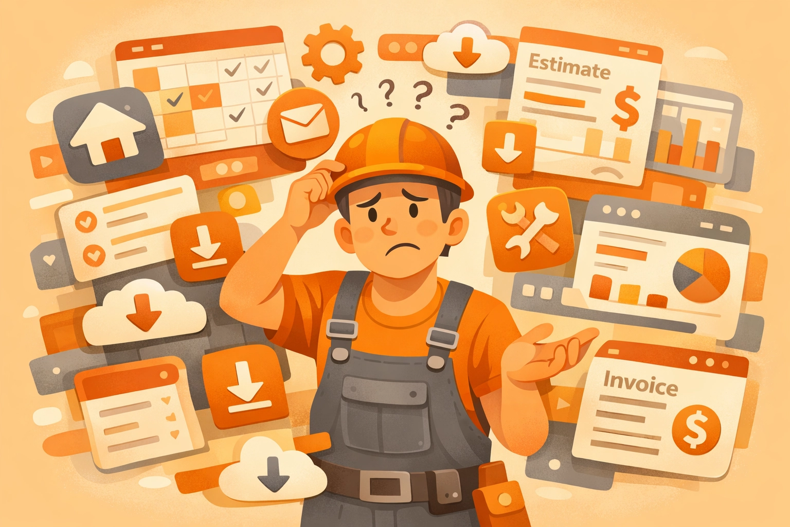 Frustrated contractor overwhelmed by complicated construction photo documentation software