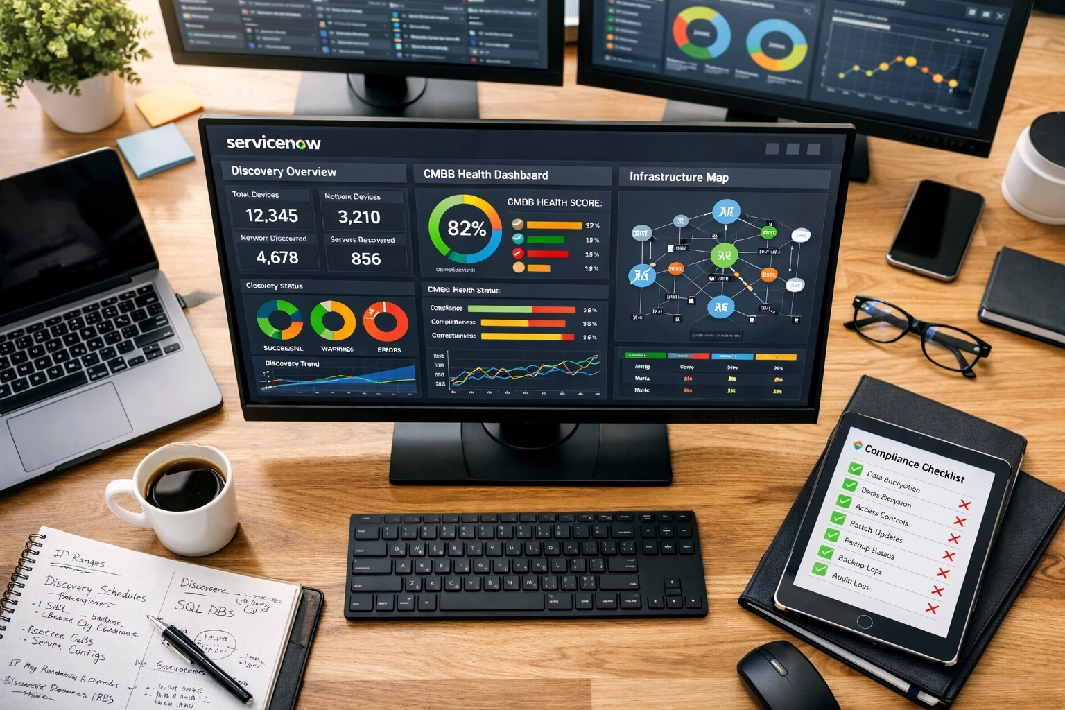 IT operations workspace monitoring ServiceNow ITOM dashboards and CMDB health metrics