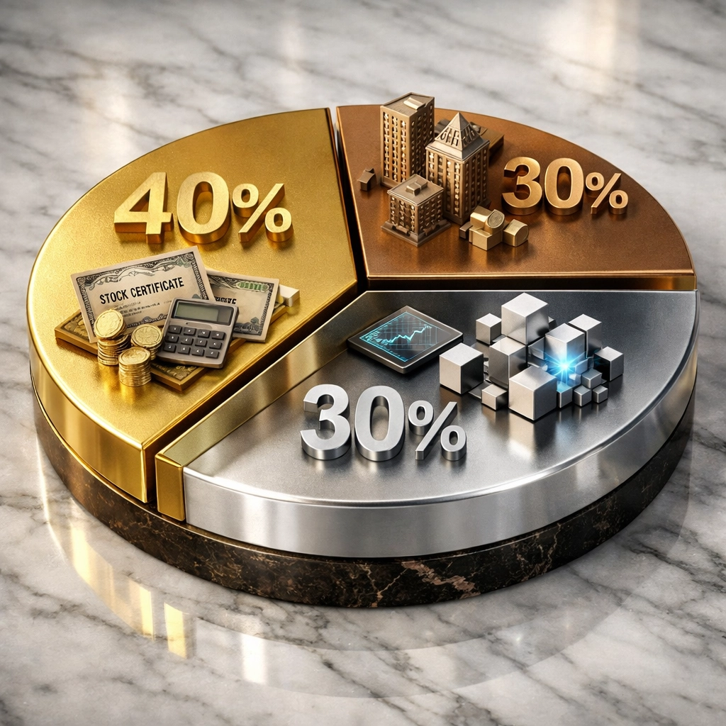 40/30/30 portfolio allocation model showing traditional assets, alternatives, and digital investments