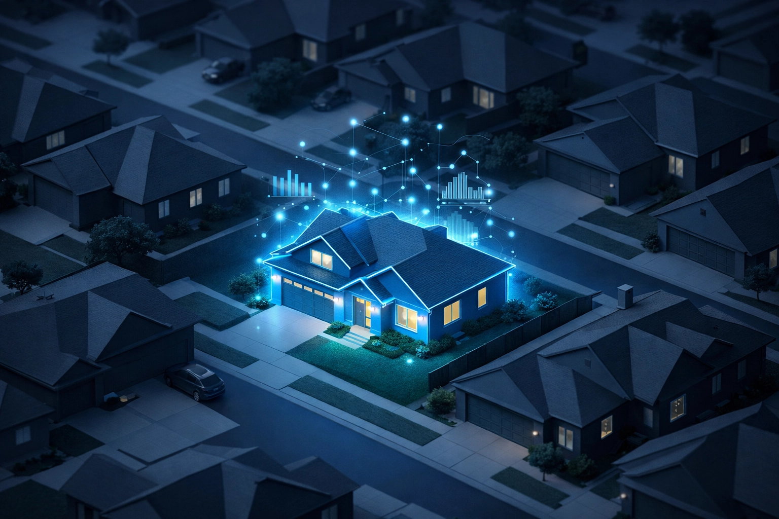 Digital map highlighting invisible sellers identified via predictive real estate leads.