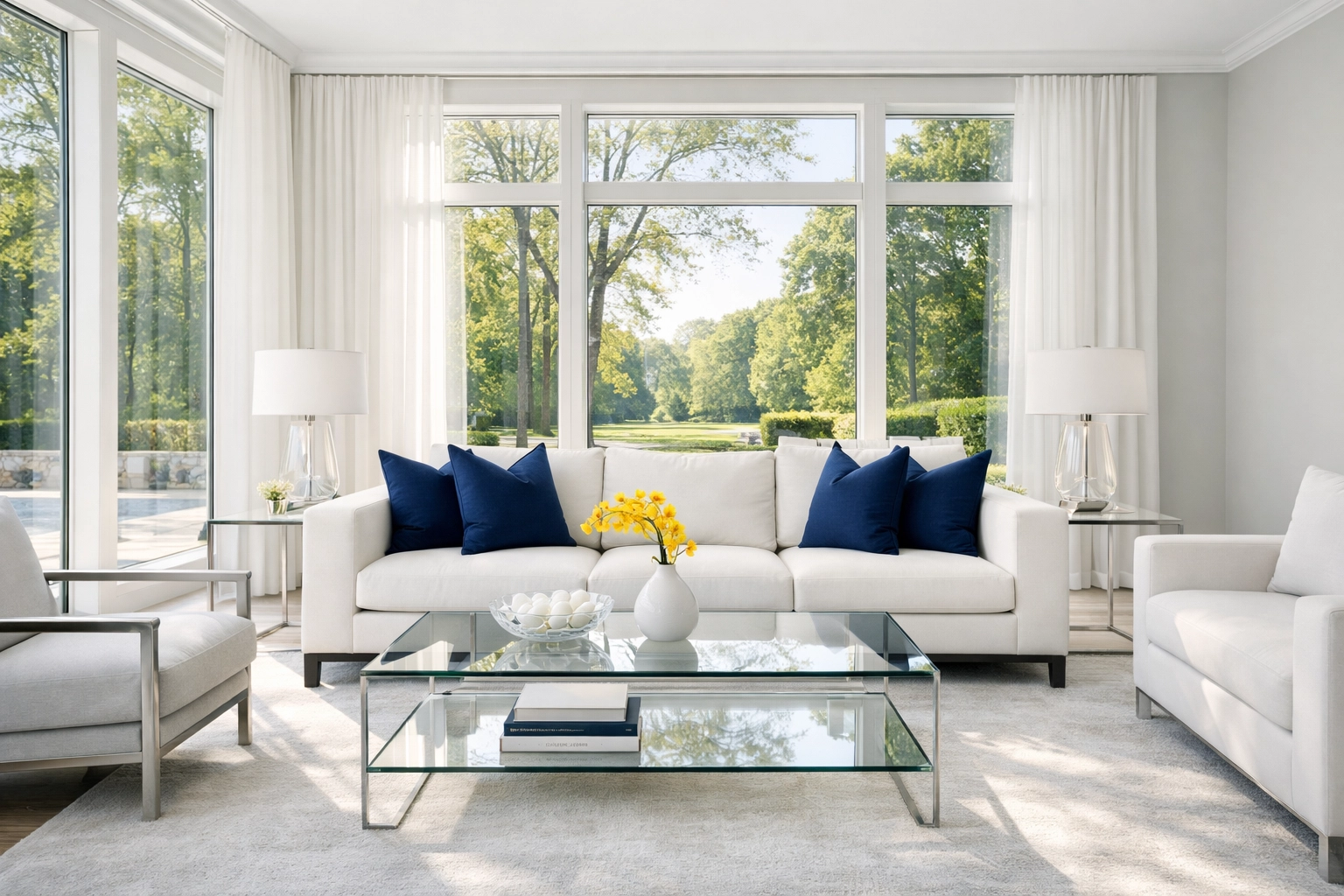 Clean luxury living room in Weston MA showcasing results from professional weekly house cleaning services.