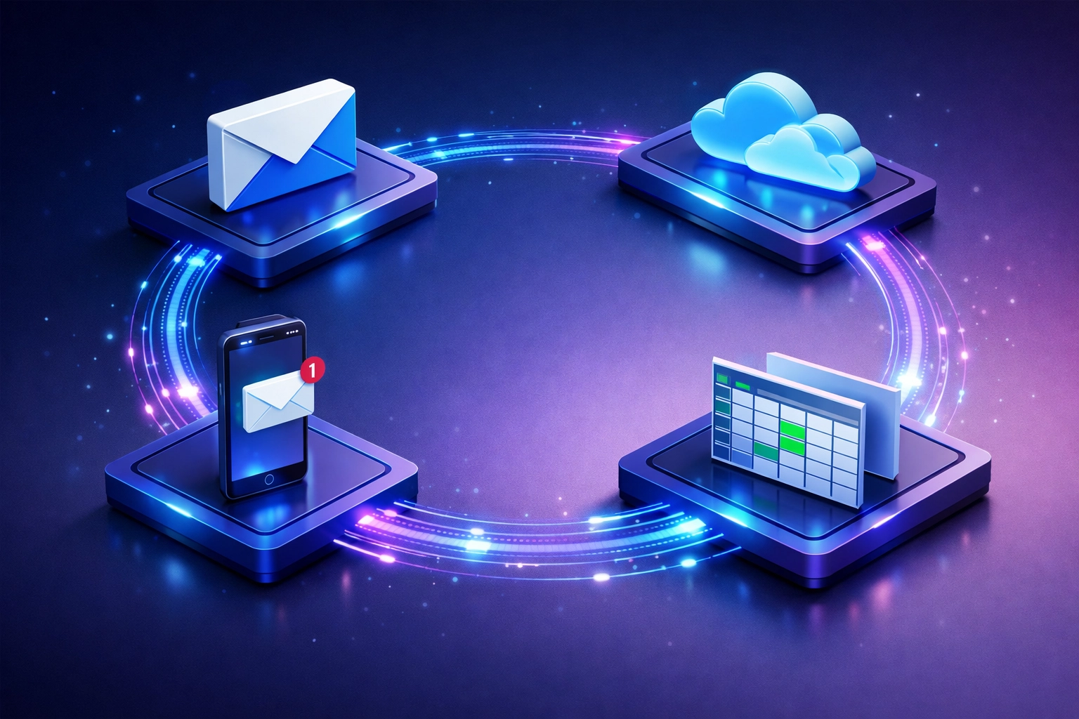 Interconnected marketing platforms and tools connected through workflow automation integration