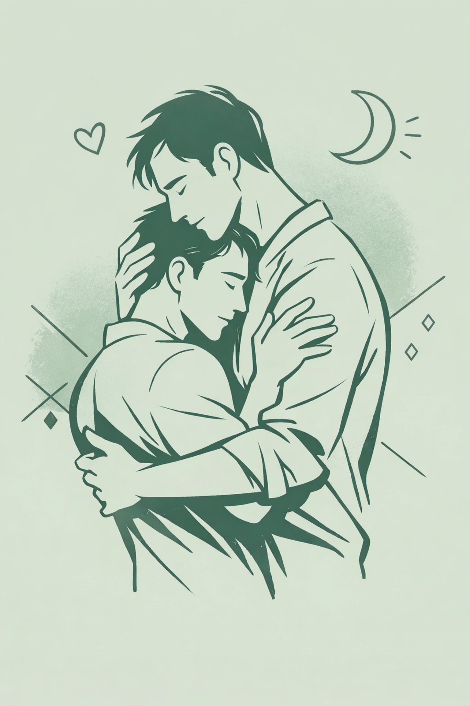 Two men in passionate embrace representing protective love in MM romance