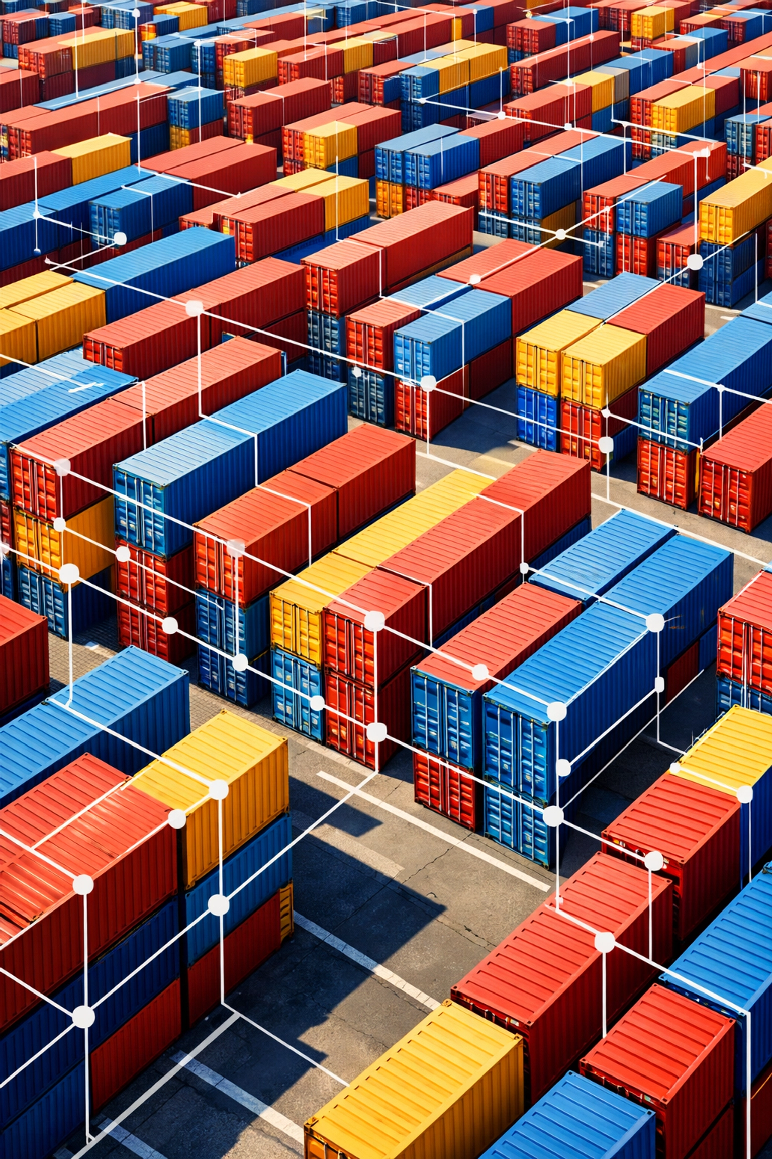 Grid of colorful shipping containers at a terminal, illustrating streamlined ocean freight and customs compliance.