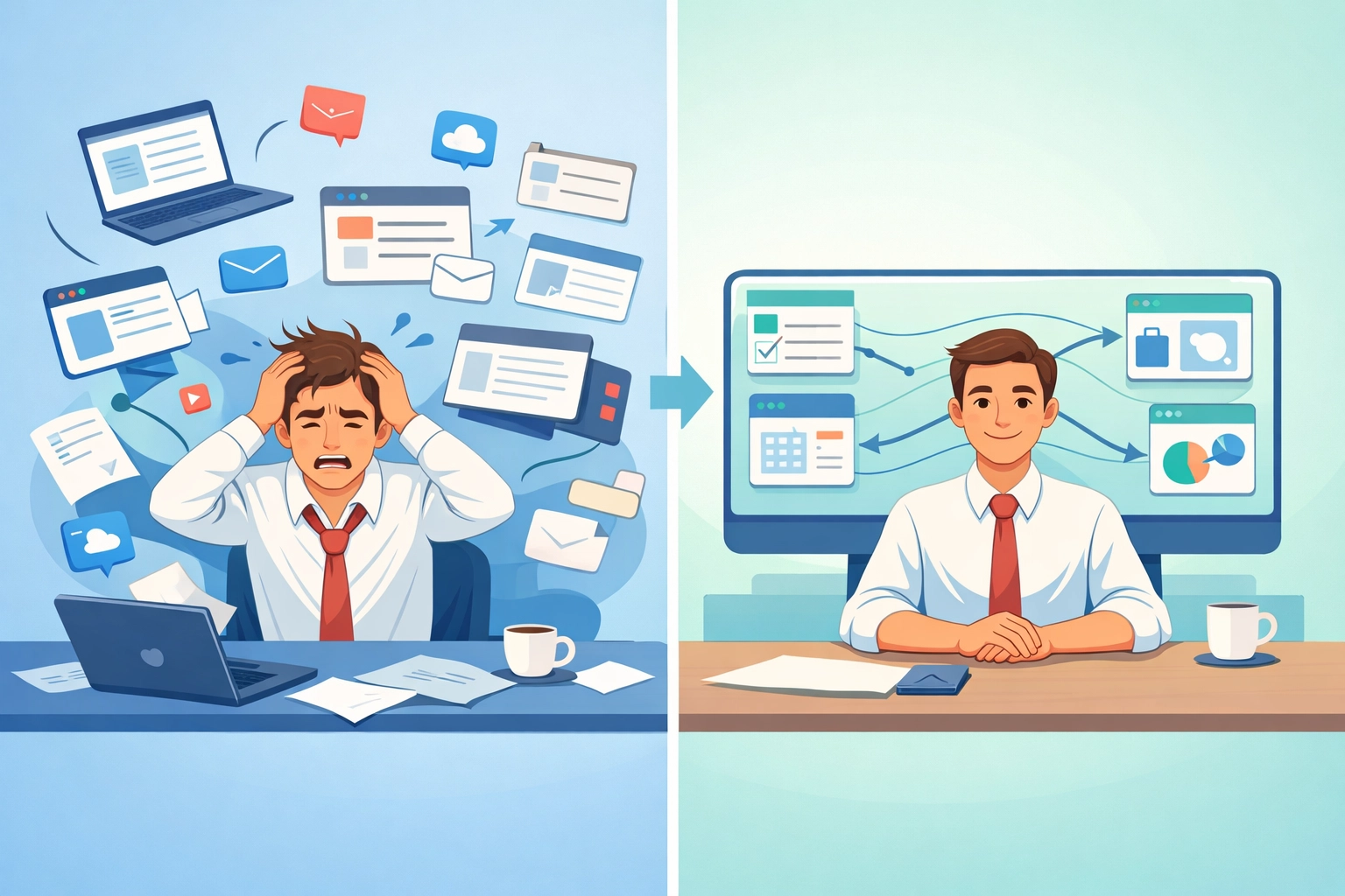 Business owner transitioning from scattered systems to unified management platform