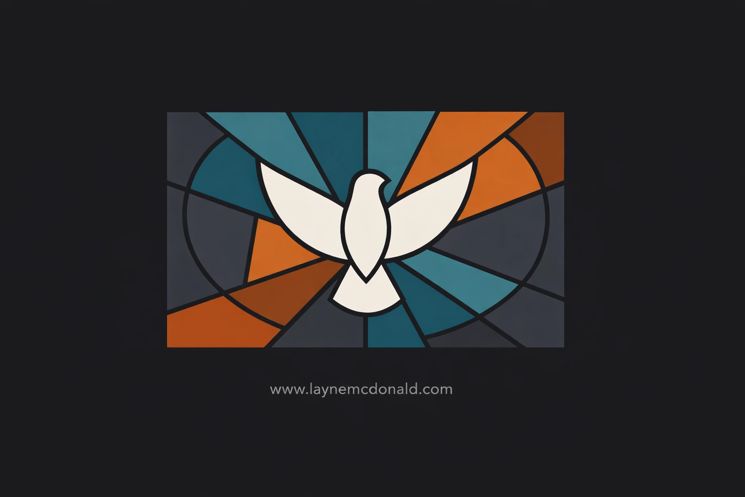 Geometric modern stained glass illustration with a dove silhouette, promoting a peaceful leadership mindset.