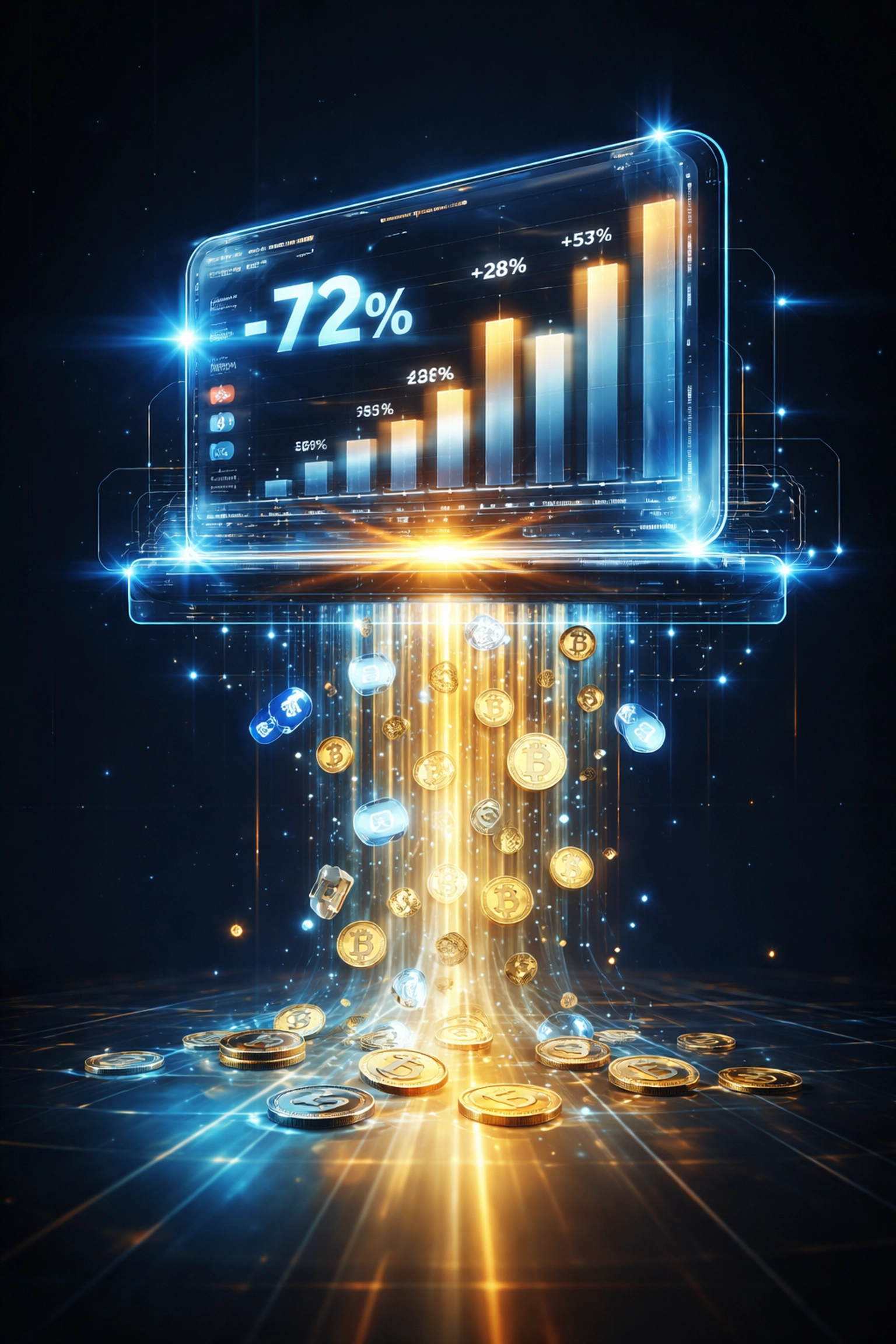 Digital dashboard visualizing merchant fee savings with crypto payments over traditional card networks in the Larecoin ecosystem