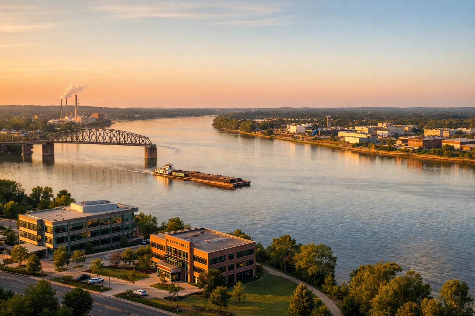 Ohio River border between Kentucky and Indiana highlighting workers comp differences