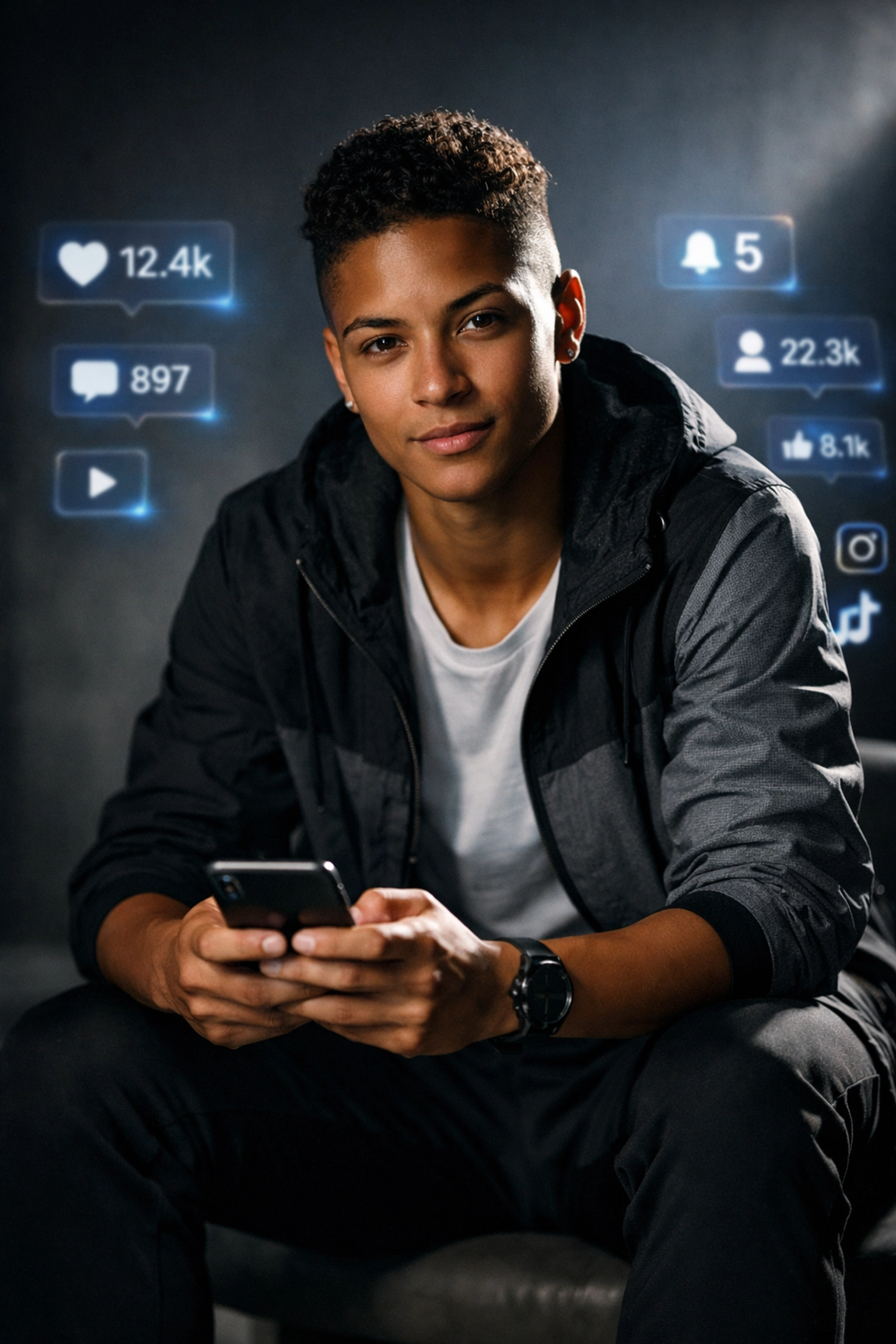 NIL athlete using smartphone for social media marketing and brand partnership engagement