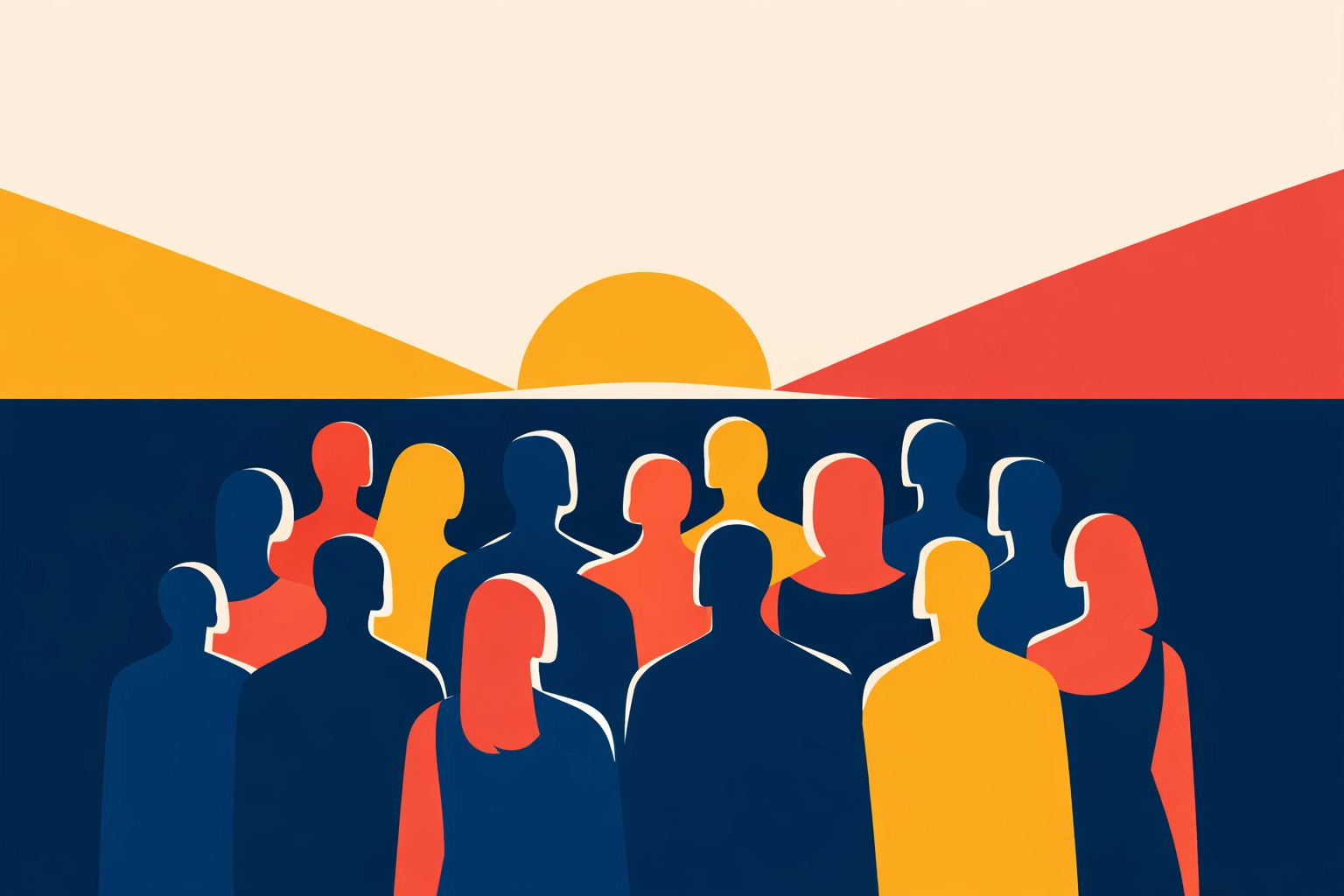 Diverse church community united together facing shared mission and gospel purpose with unity