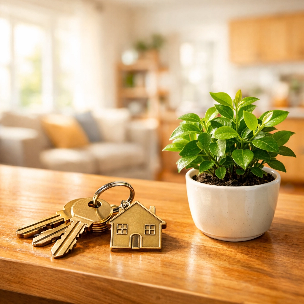 Keys on a sunlit counter symbolizing stability and NJ disaster recovery resources for families.