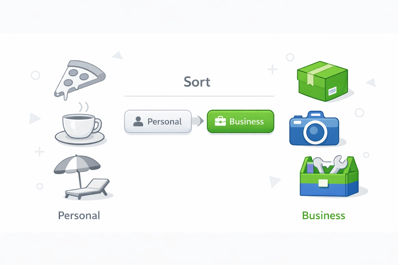 Illustration of separating personal expenses from business costs for accurate tax deductions.