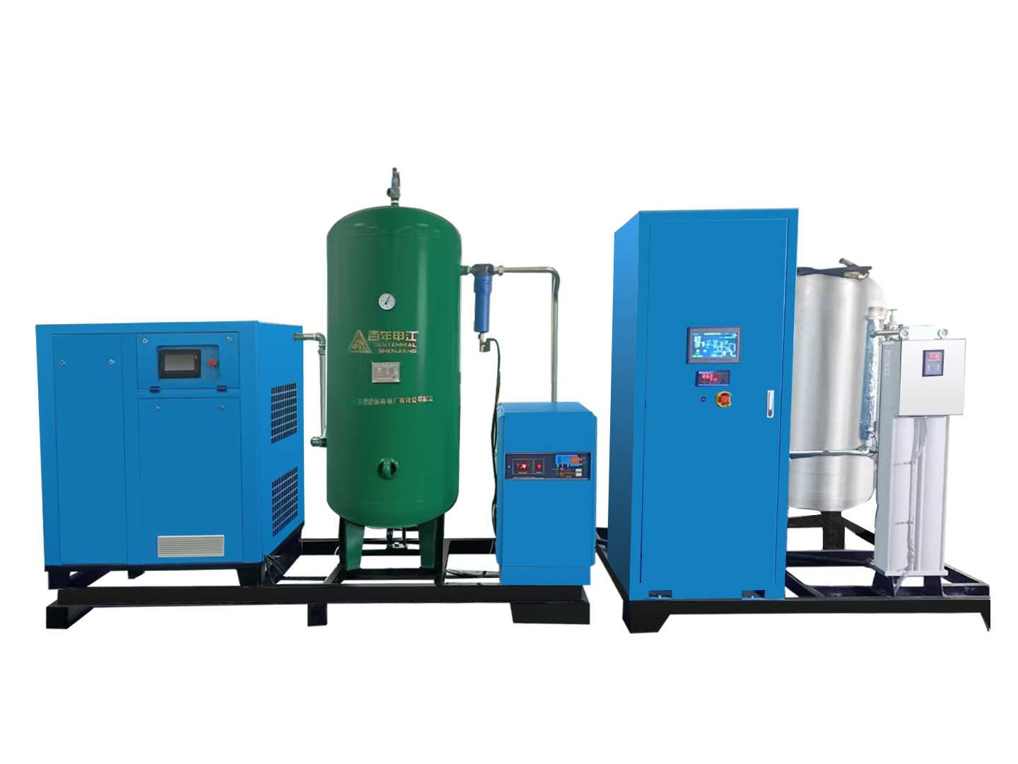 Industrial-grade PMV screw air compressor system including main unit and filtration