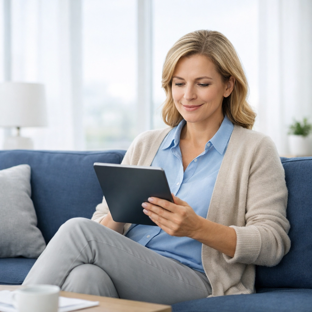A person reviewing transparent terms for an instant loan without credit check on a tablet.