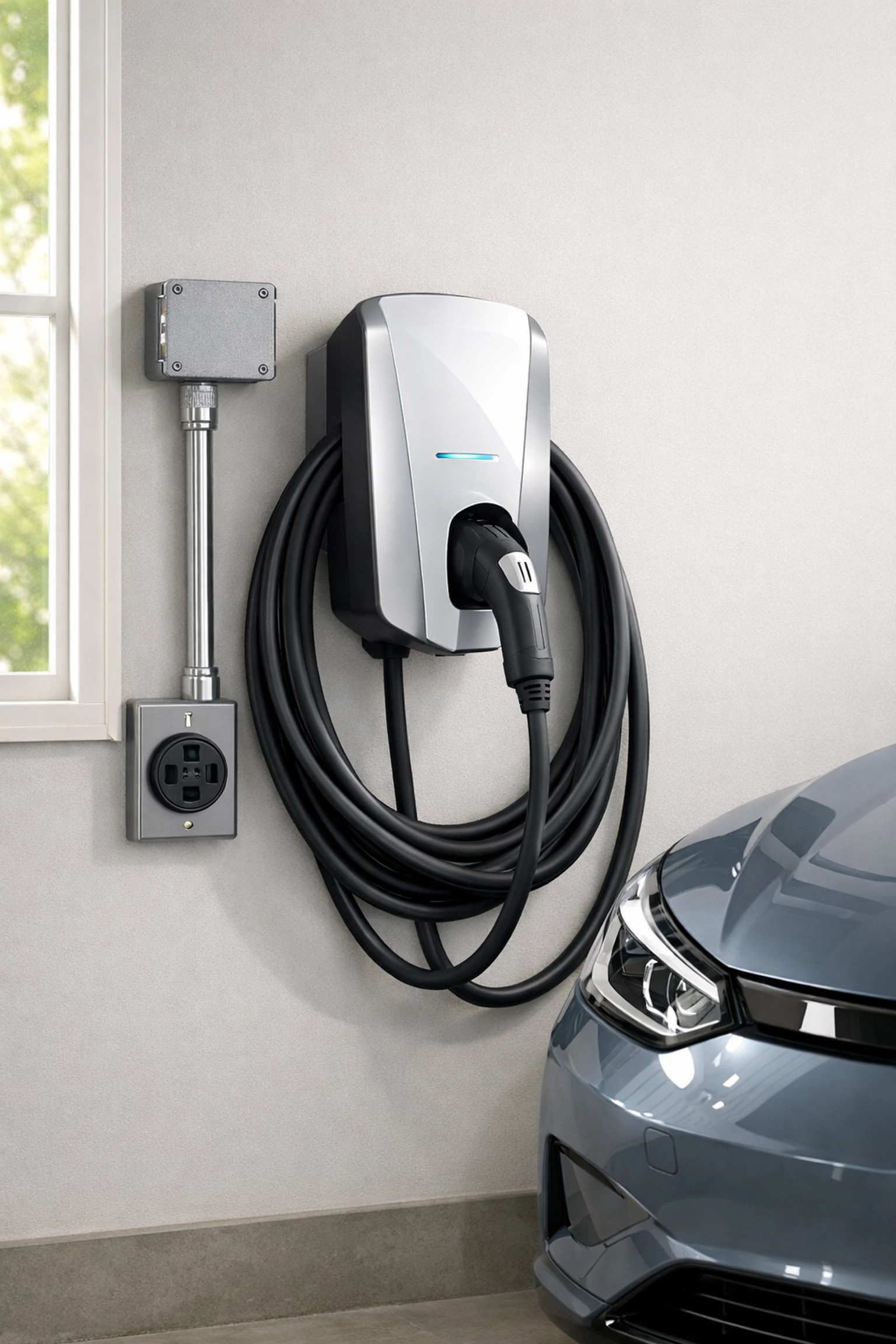 Level 2 EV charger mounted in Scottsdale home garage with dedicated 240-volt circuit