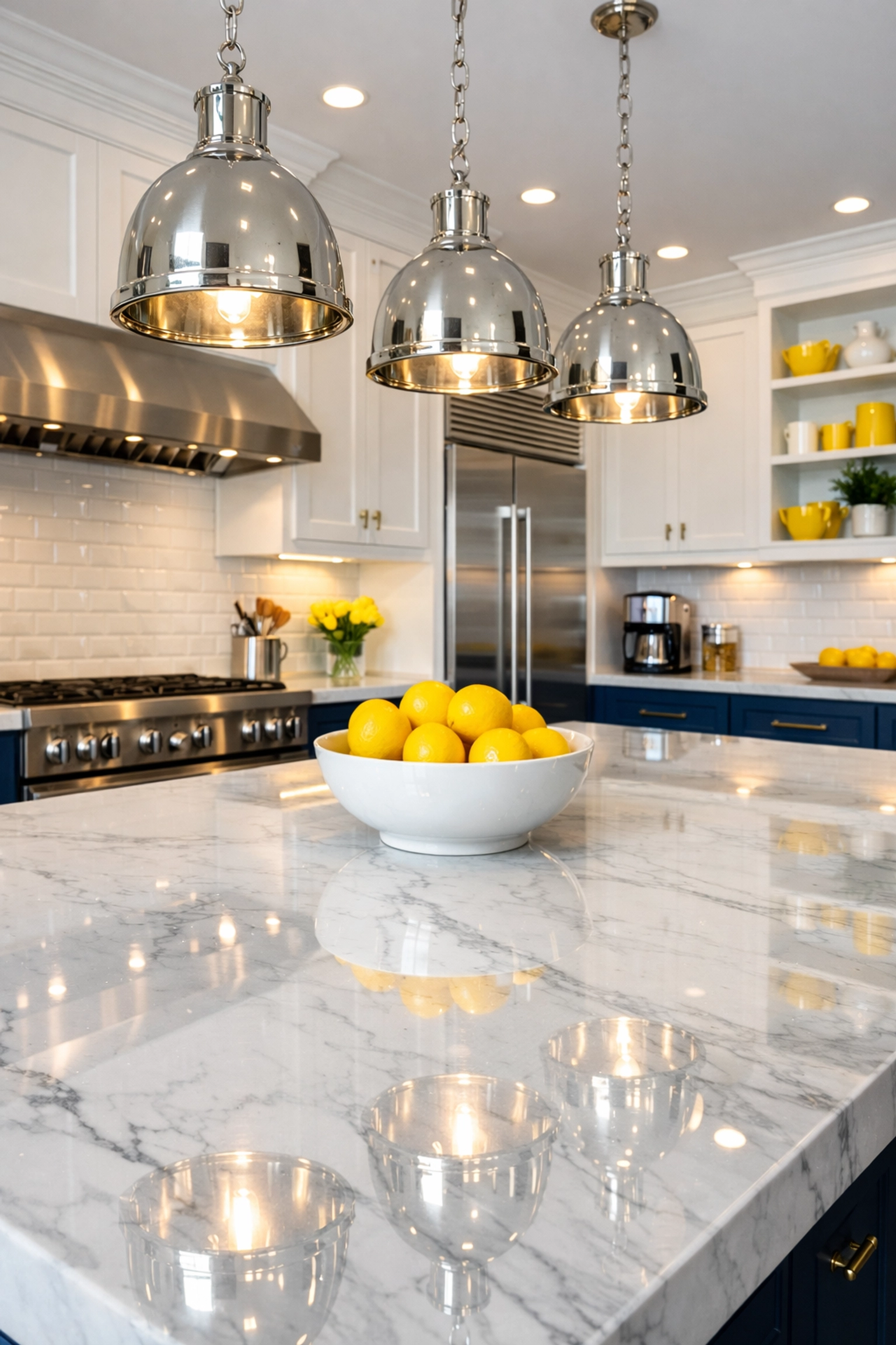Professionally cleaned luxury kitchen in Marblehead with a polished marble island and spotless surfaces.
