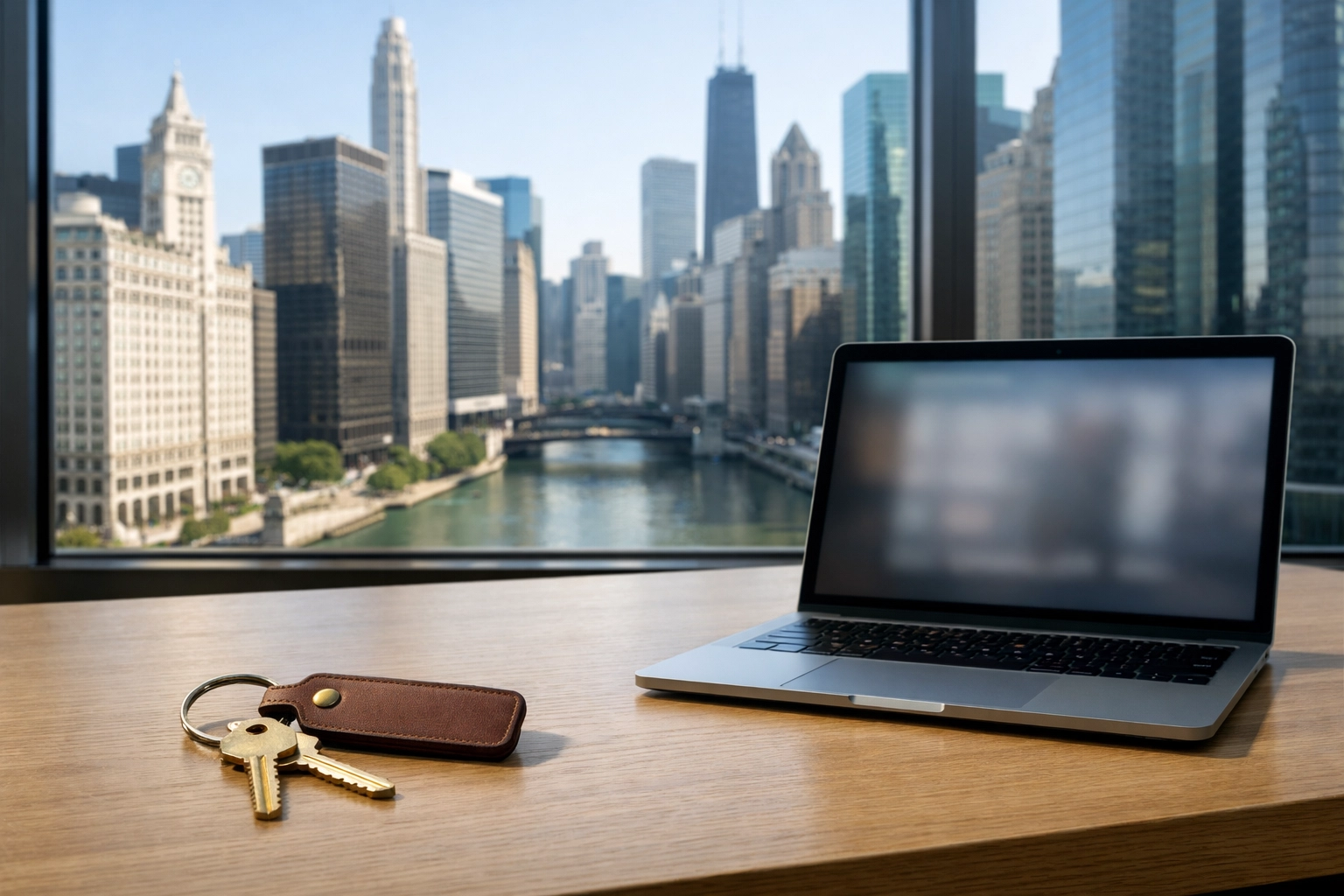 Modern Chicago property management office with apartment keys, symbolizing efficient unit turnovers.