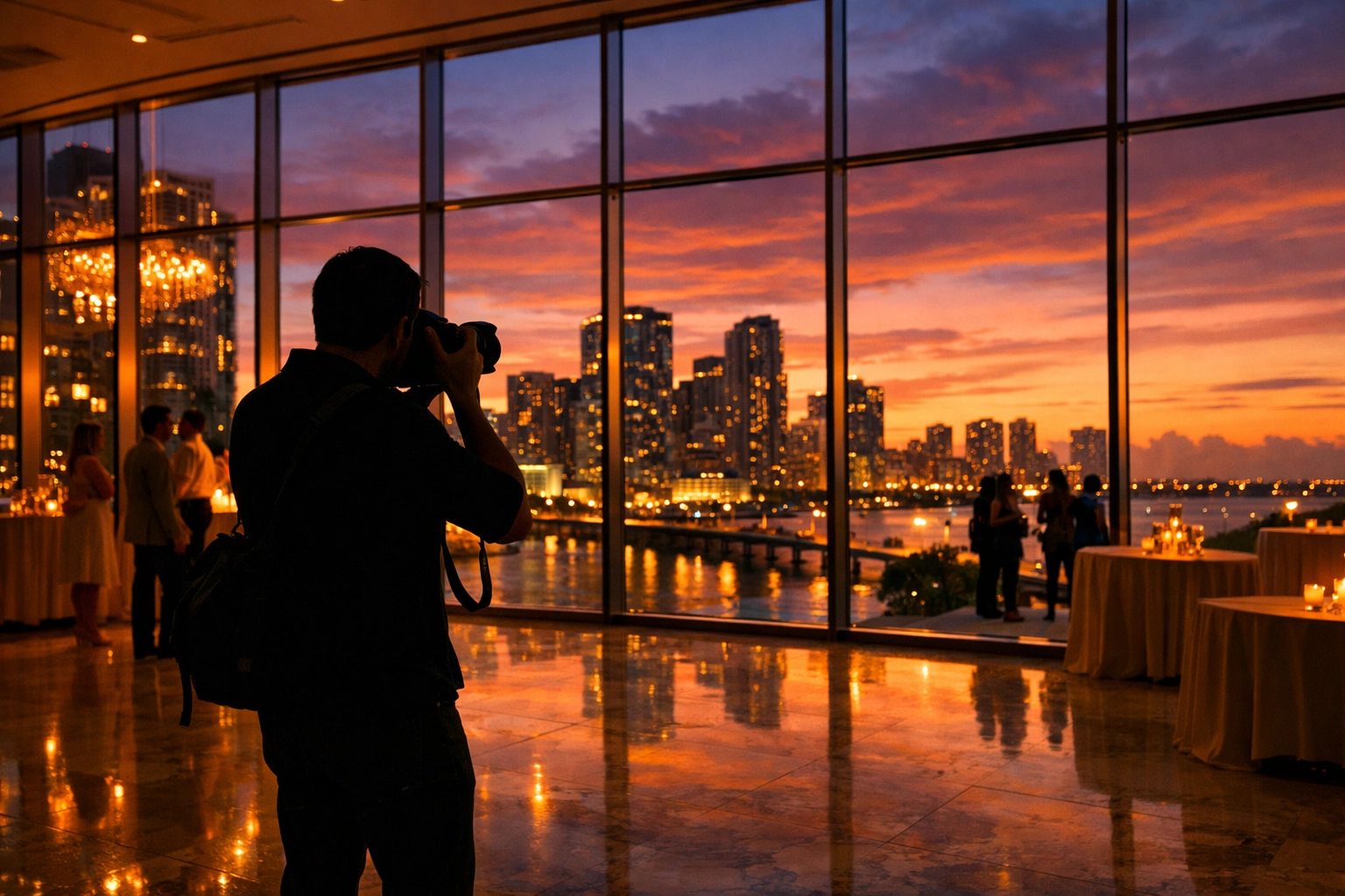 Miami conference photographer documenting a sunset corporate event at a luxury Brickell venue.