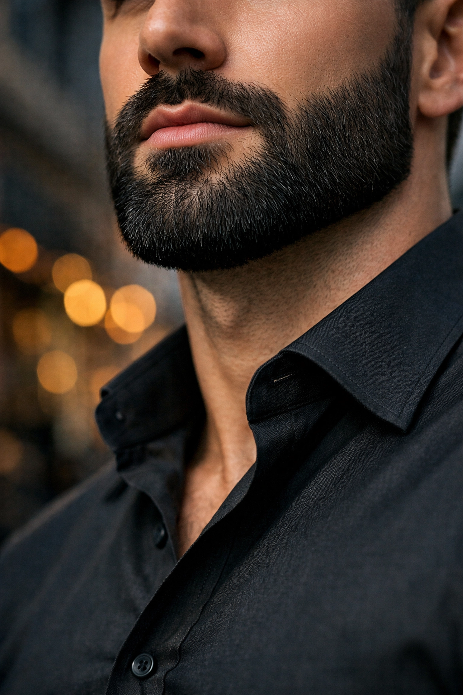 A perfectly styled and groomed beard showcasing the firm hold and matte finish of beard wax.