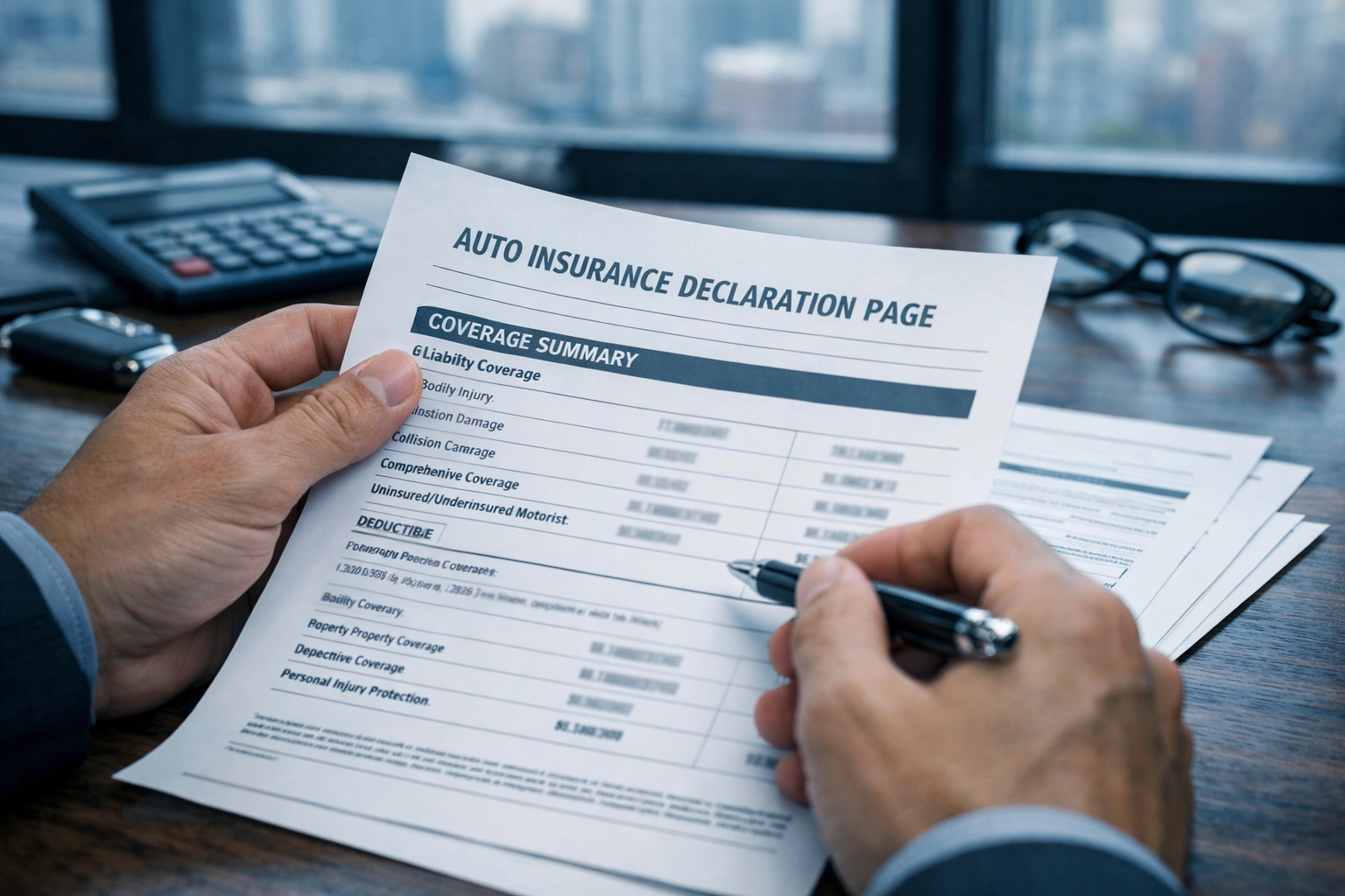 Close-up of insurance documents showing coverage and Massachusetts auto insurance limits after a crash