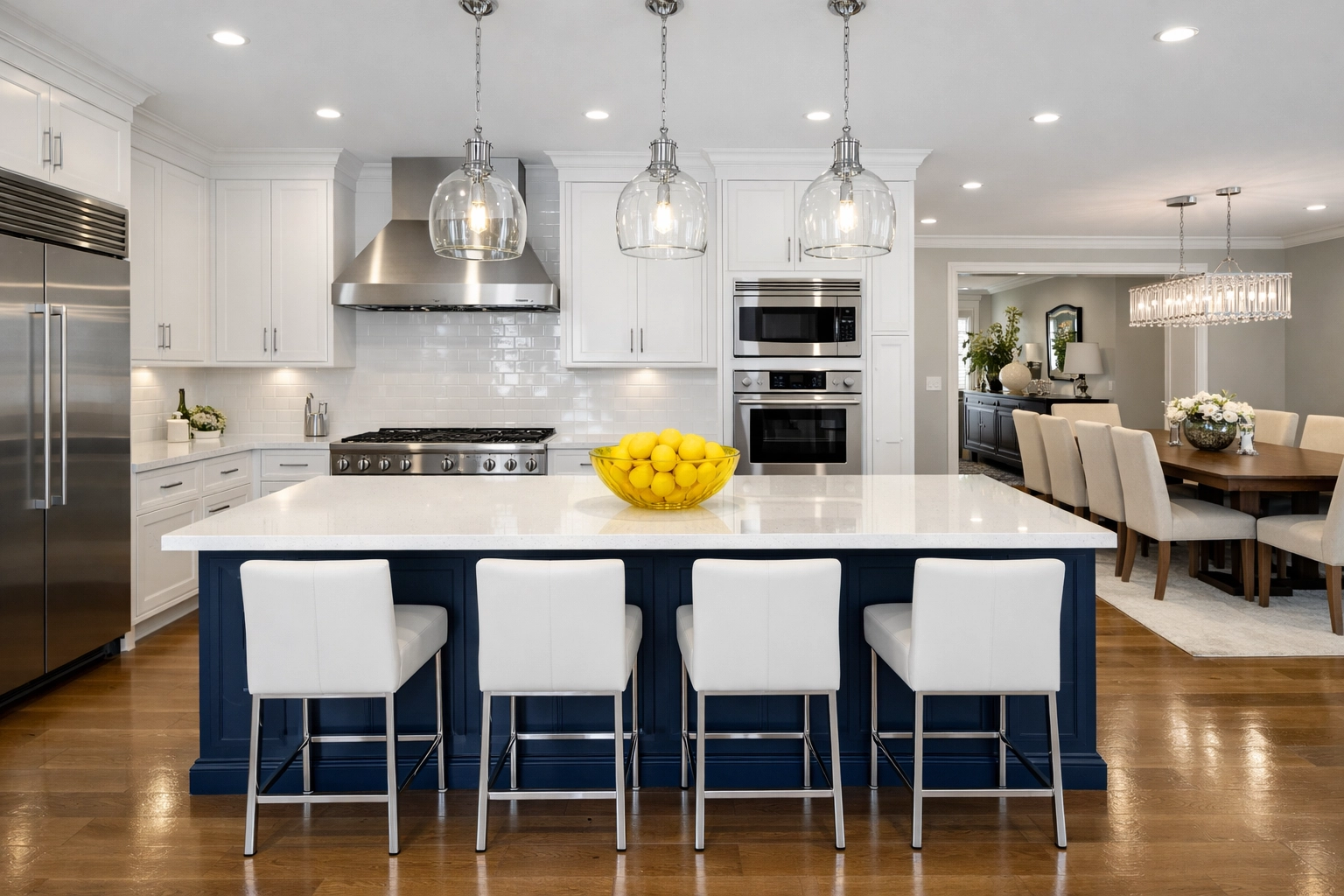 Modern open-concept kitchen cleaned by professional MA house cleaning services.
