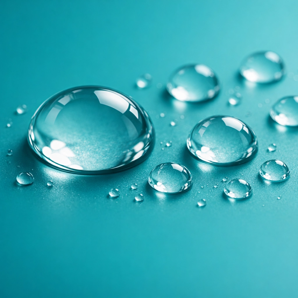 Water droplets on a teal surface representing hydration and electrolyte balance for swimmers.