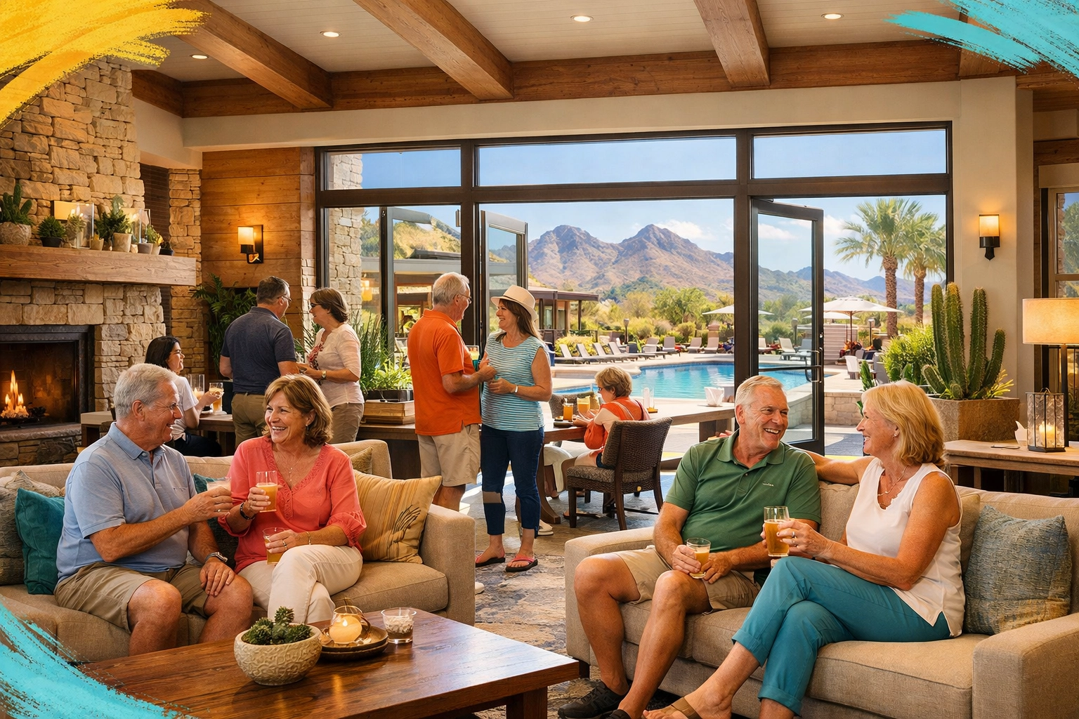 Active adults enjoying resort-style clubhouse in Arizona retirement community