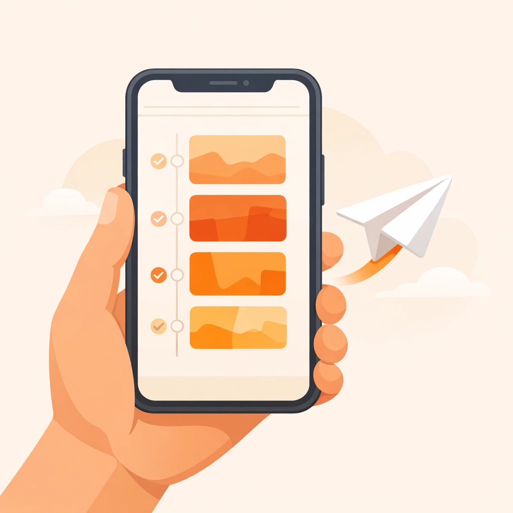 Contractor job app on a smartphone displaying an organized project timeline for easy report sharing.