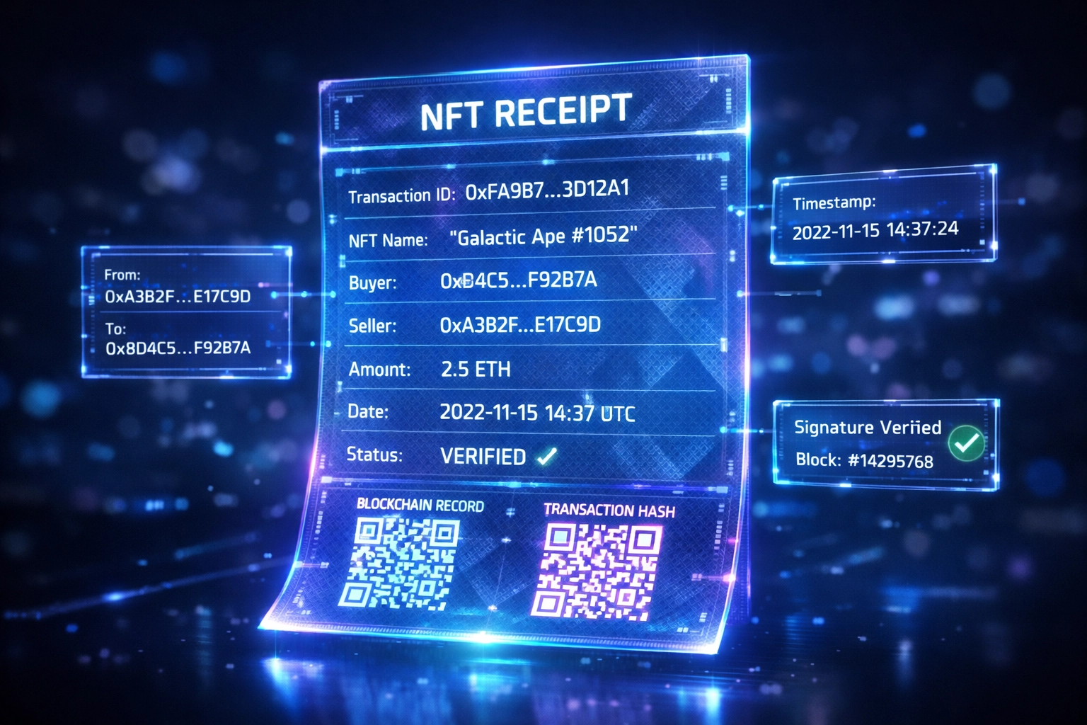 NFT receipt with blockchain transaction data for IRS-compliant tax documentation