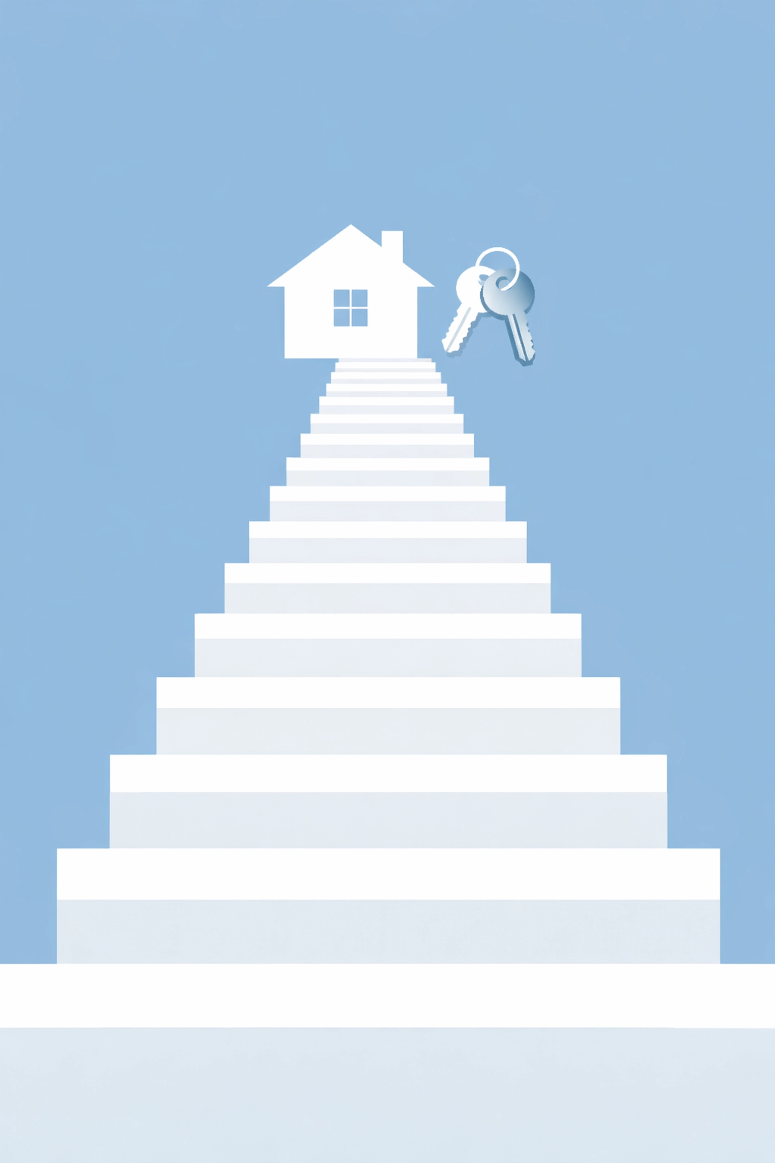 Escalera hacia una casa nueva tras reparar el crédito para comprar casa propia en familia.