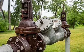 Outdoor backflow prevention assembly installed on a main water line