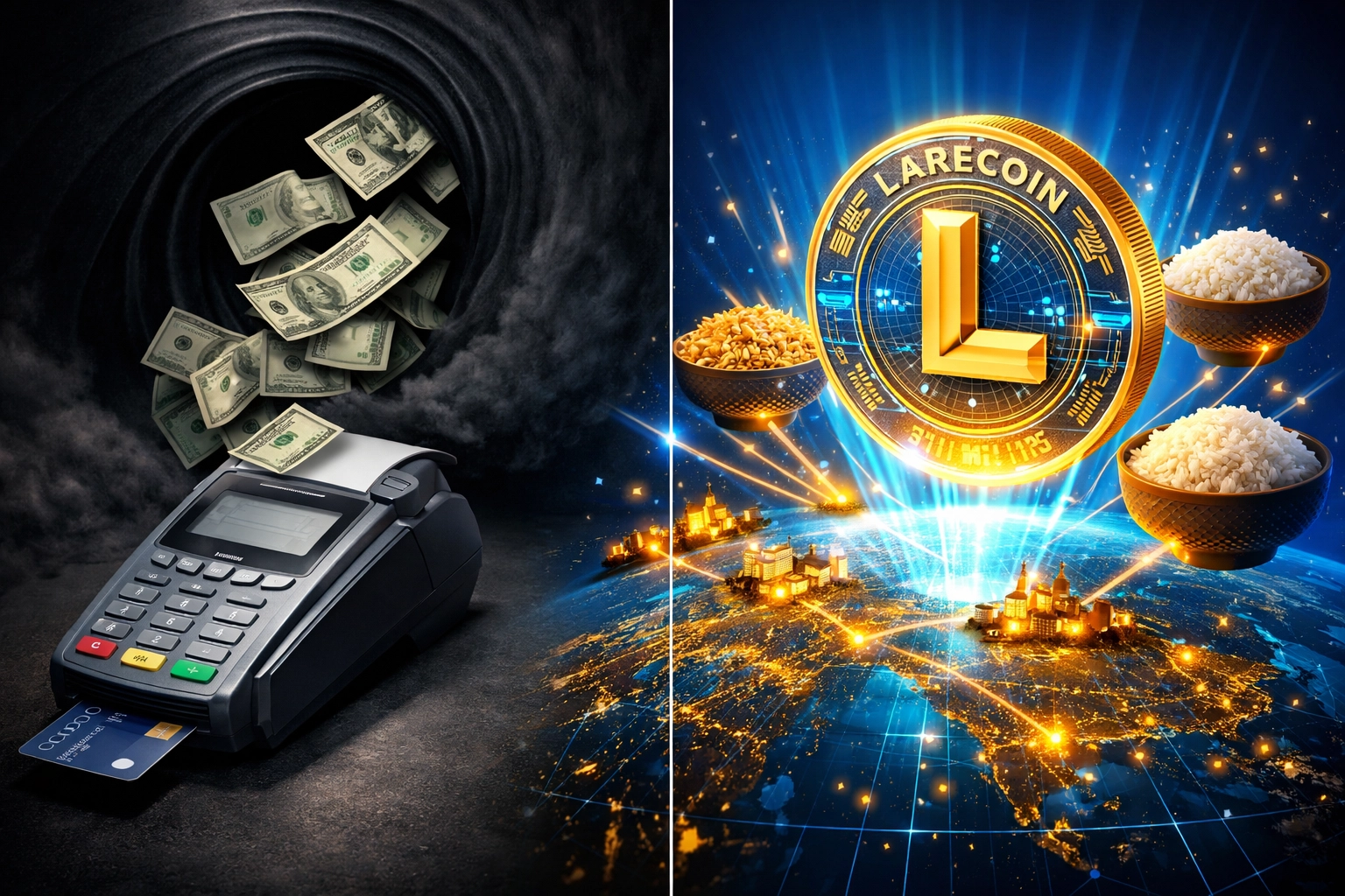 Traditional payment fees vs Larecoin global hunger relief comparison