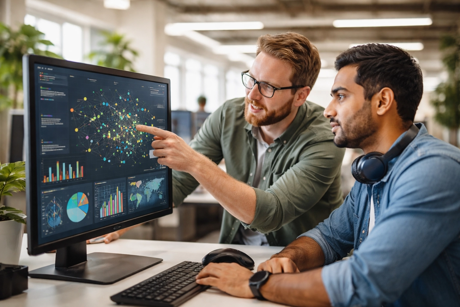 IT professionals analyzing ServiceNow CMDB data quality on a visual dashboard, highlighting improved integration processes.
