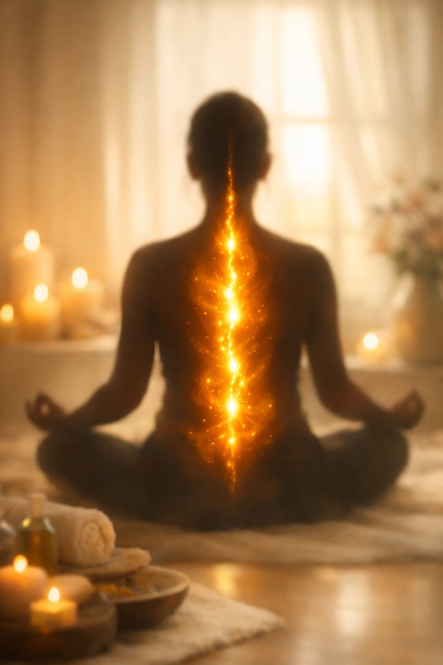 Person meditating with energy flowing through body for nervous system regulation