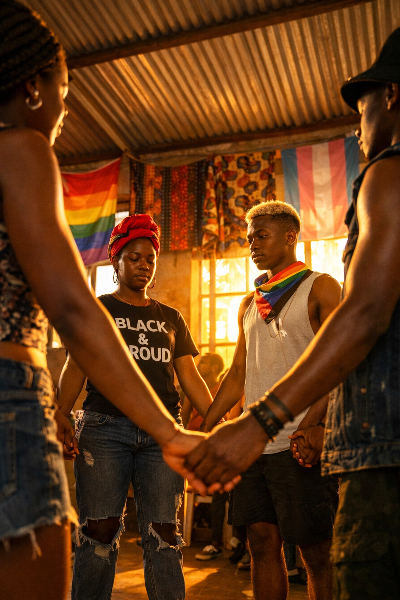 Black LGBTQ+ activists gather in Cape Town township community meeting with pride flags