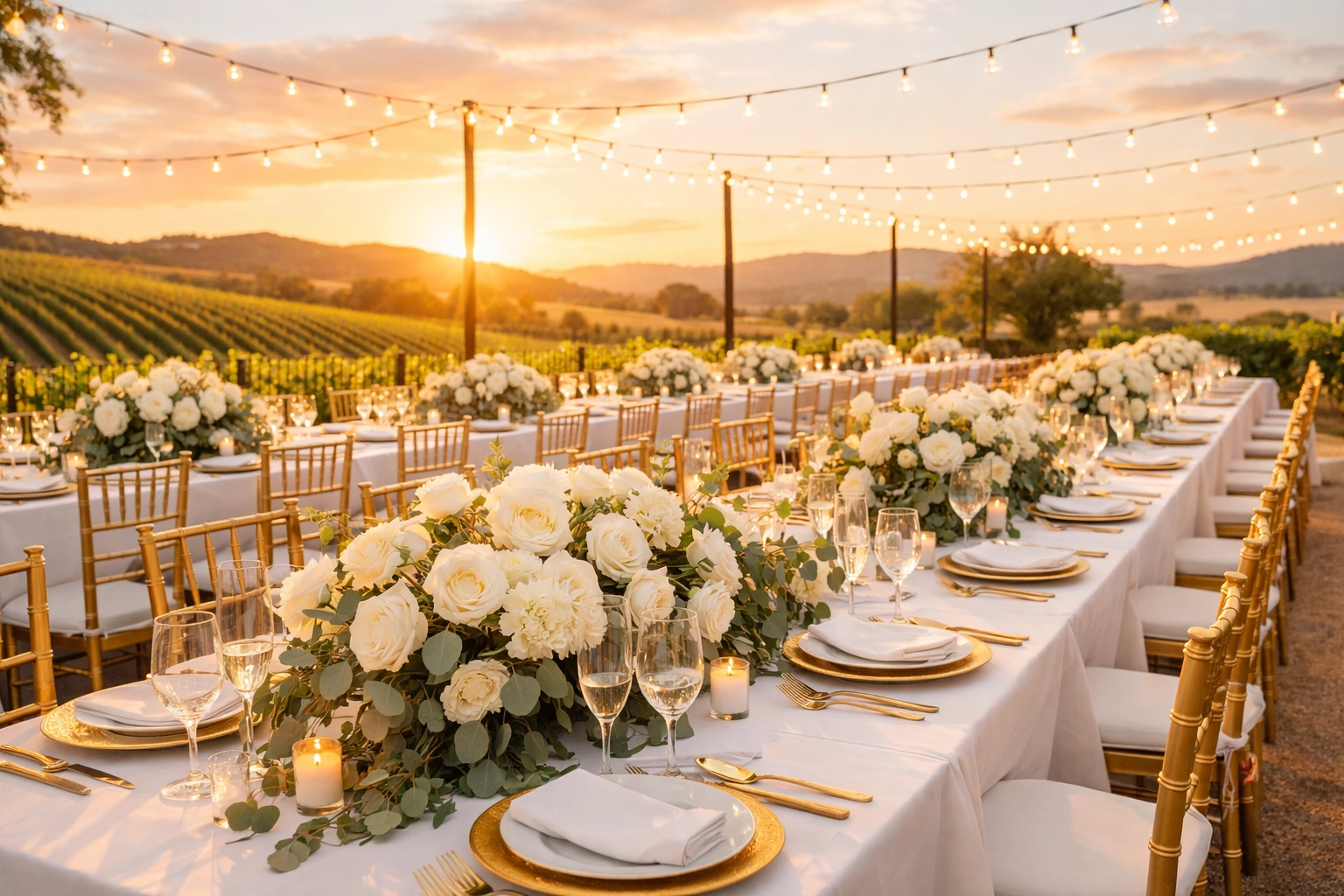 Elegant vineyard wedding reception venue funded through a debt-free digital RSVP system.