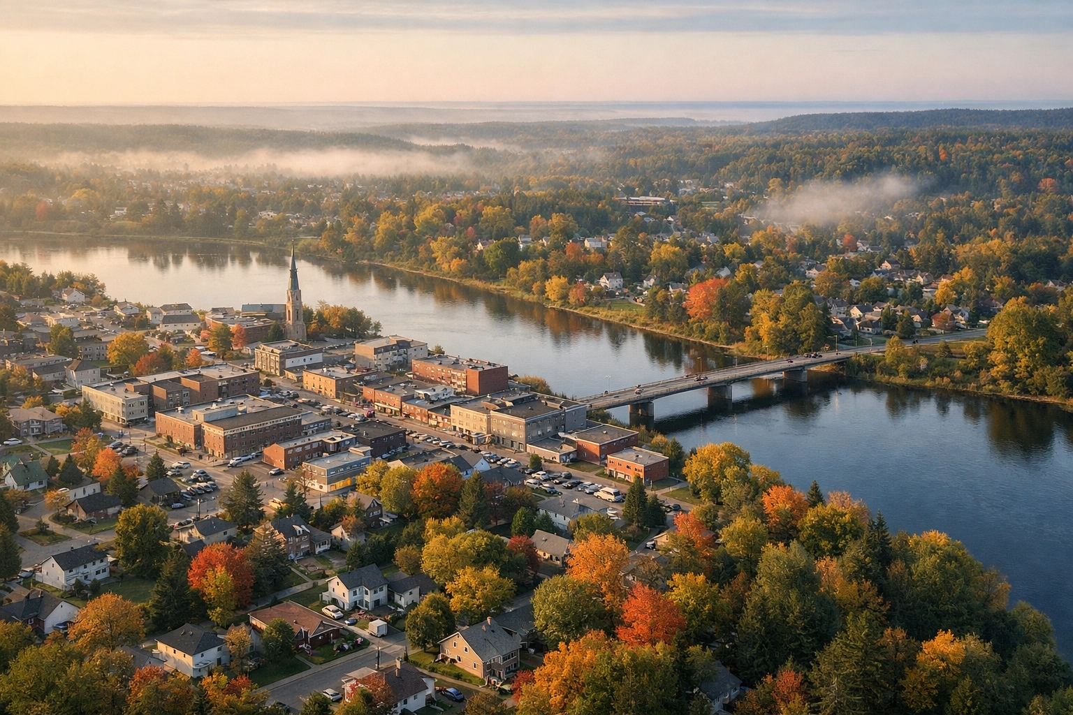 Aerial view of a Canadian town illustrating regional settlement opportunities in the 2026 PR program.